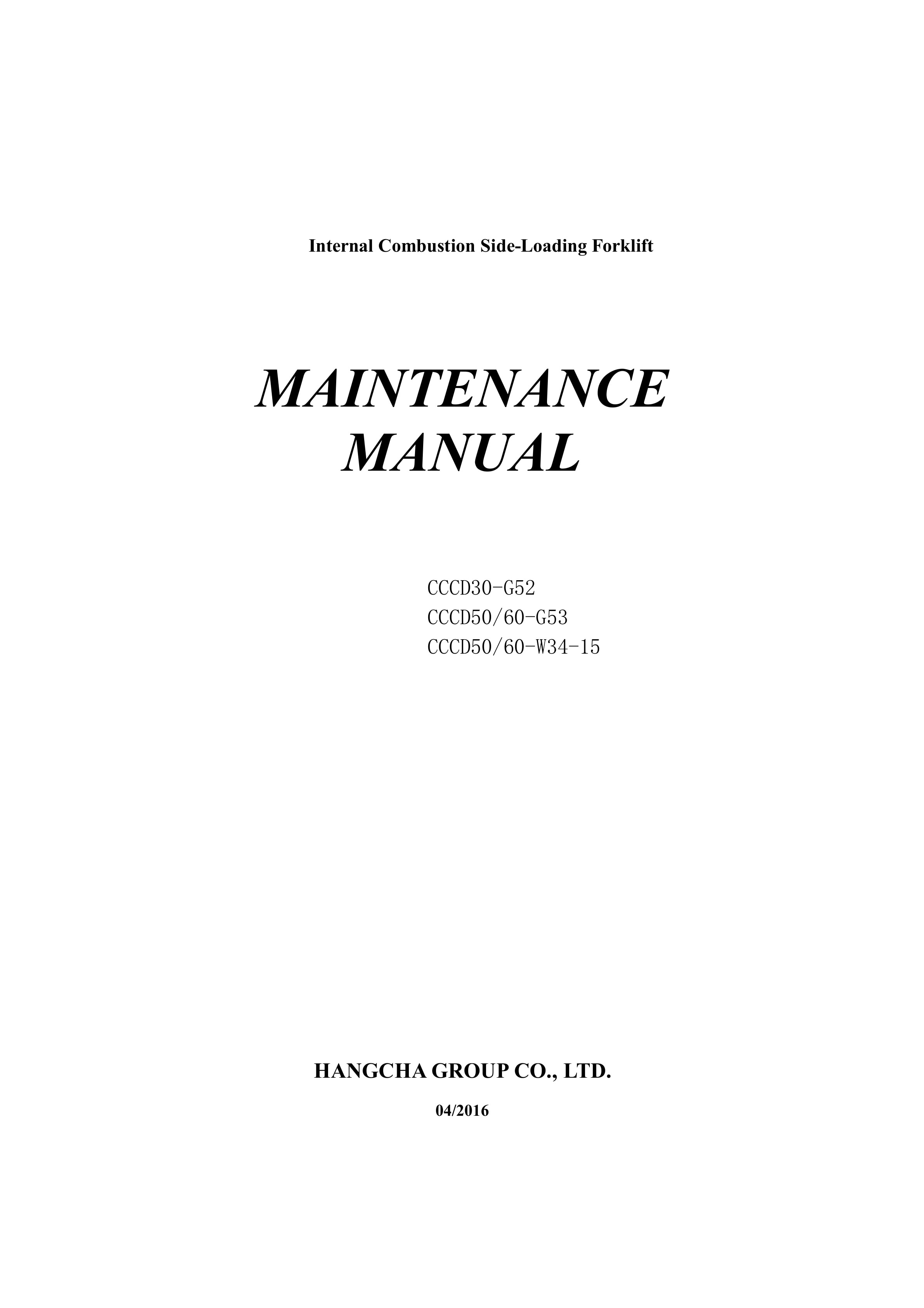 Hangcha CCCD30-G52 to CCCD60-W34-15 Maintenance Manual