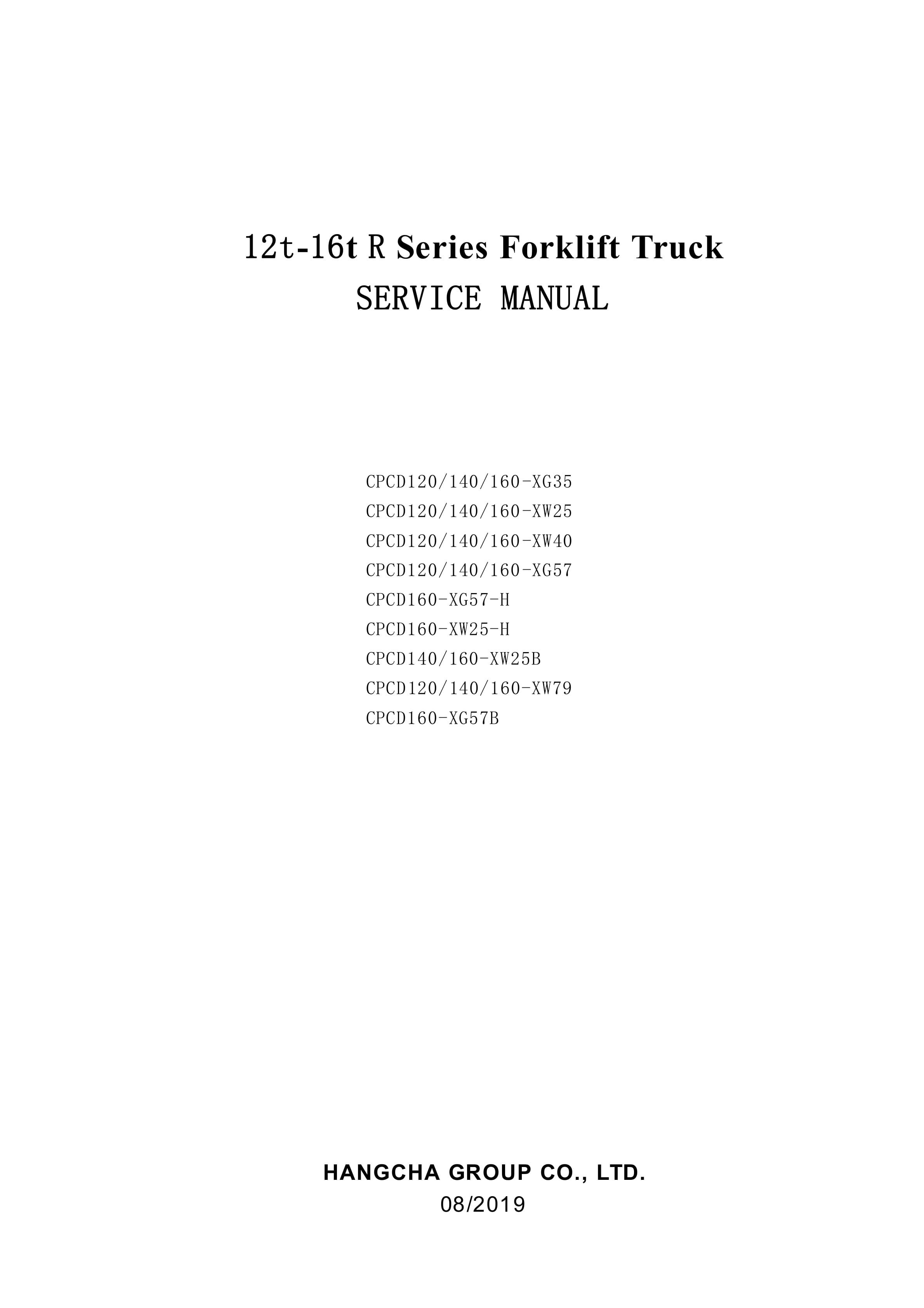 Hangcha CPCD120-XG35 to CPCD160-XG57B Service Manual