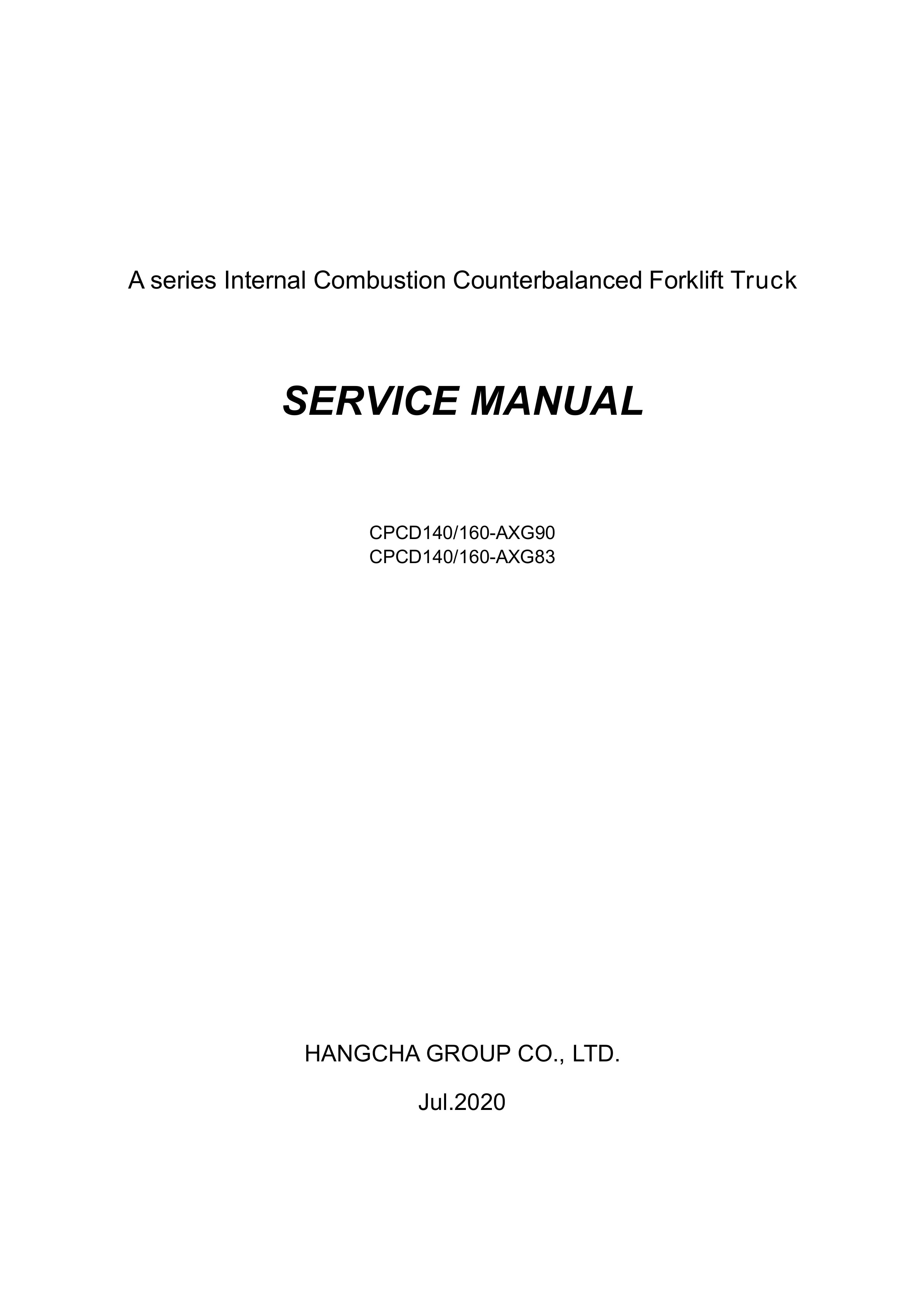 Hangcha CPCD140-AXG90 to CPCD160-AXG83 Service Manual
