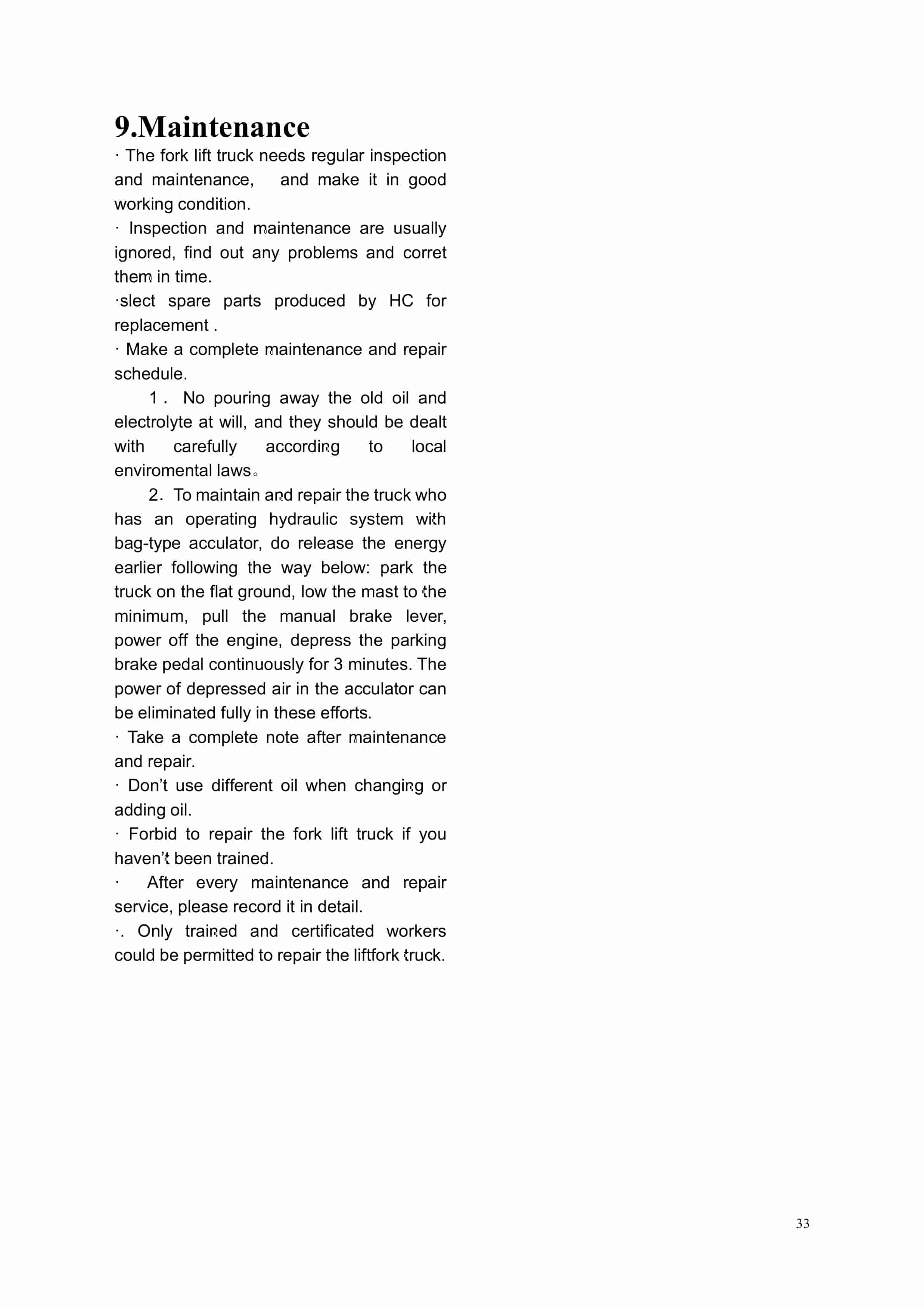 Hangcha CPCD140-W2 to CPCD180-W25-12 Operation and Maintenance Manual-2