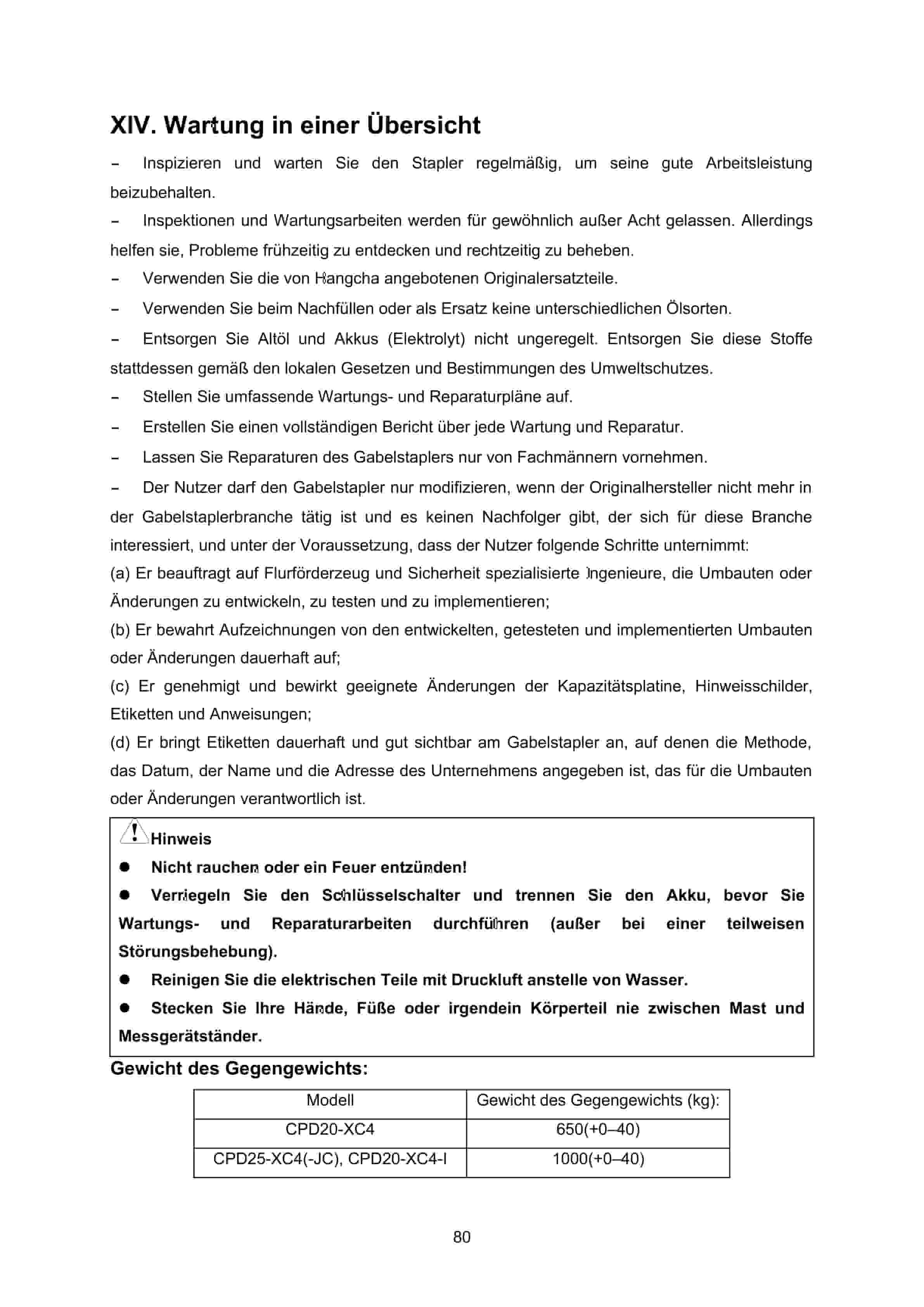 Hangcha CPD10-XC4 to CPD25-XC4-JC Operation and Maintenance Manual DE-4