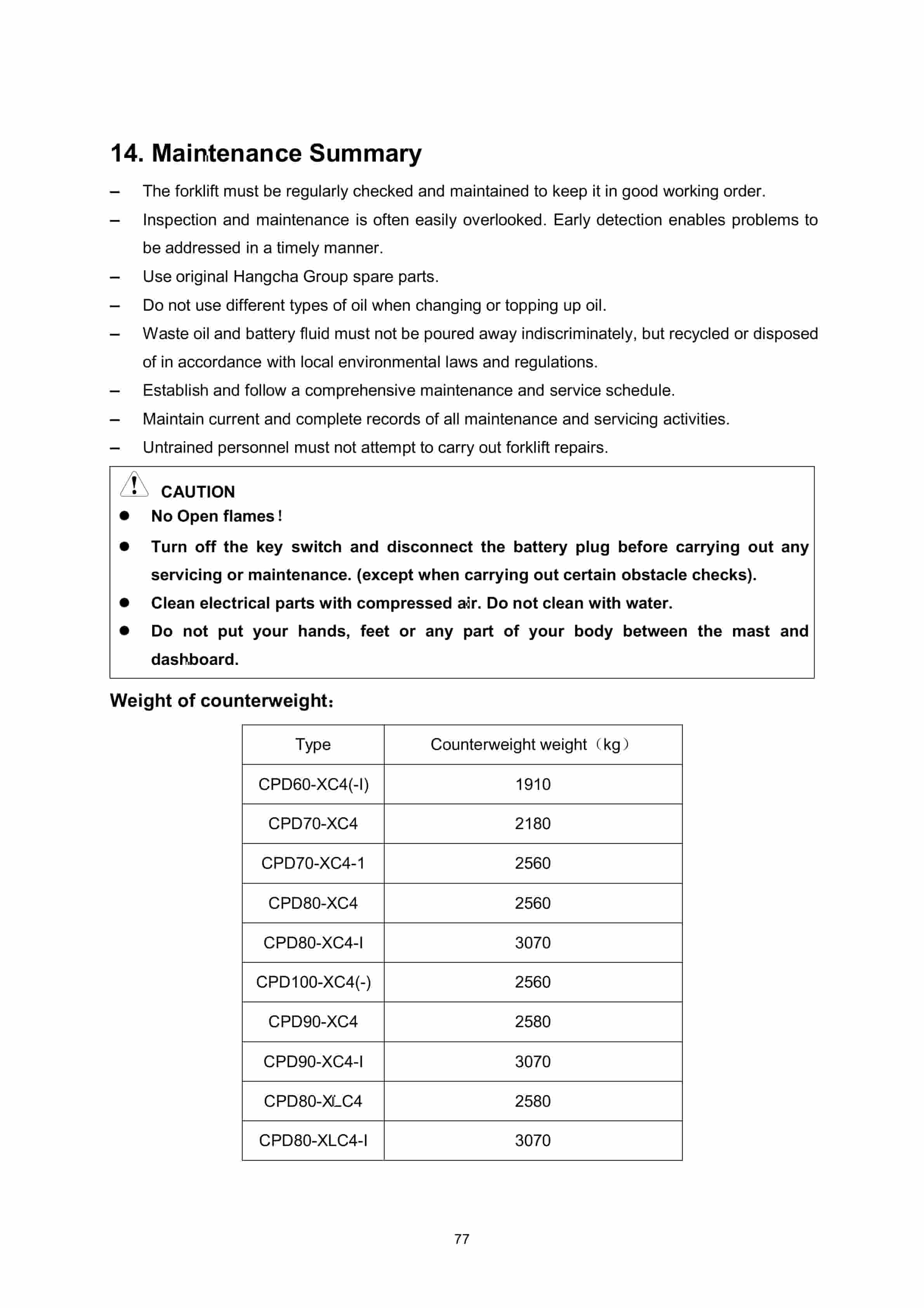 Hangcha CPD60-XC4 to CPD80-XLC4-I Operation and Maintenance Manual-5