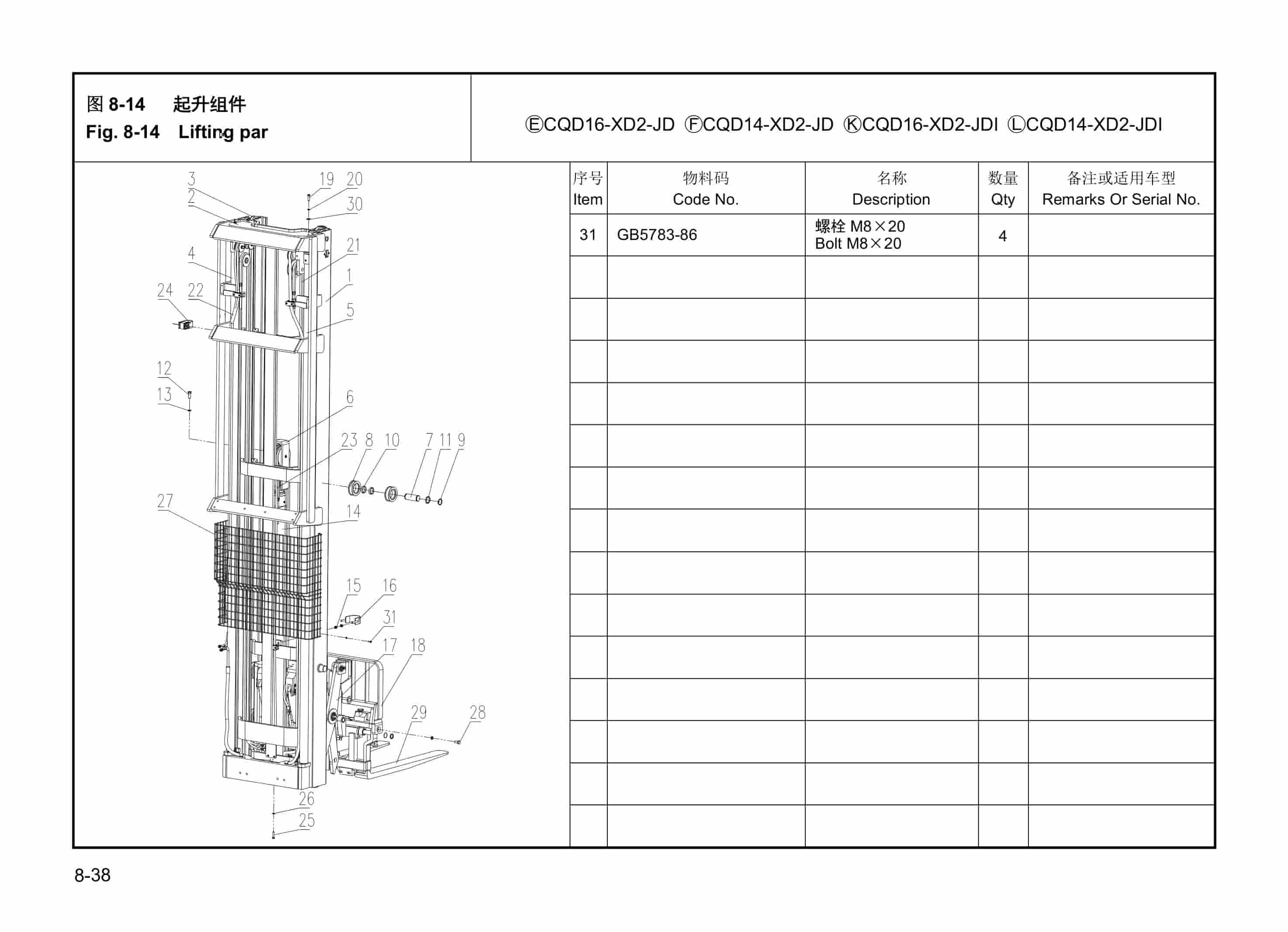 Hangcha CQD14-XD2-J(I) to CQD16-XD2-JD(I) Parts Catalog-2