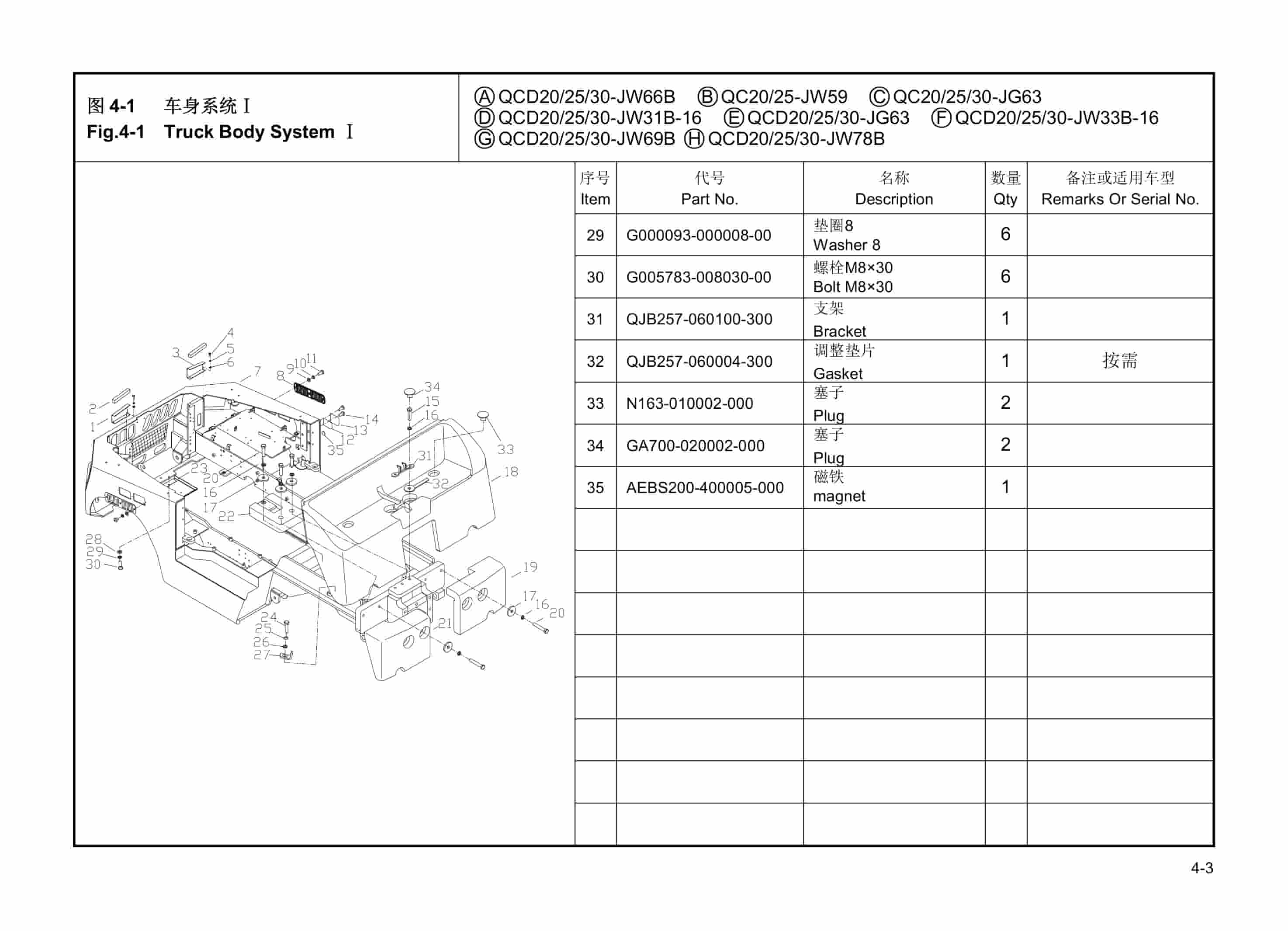 Hangcha QCD20-JW66B to QCD30-JW78B Parts Catalog-2