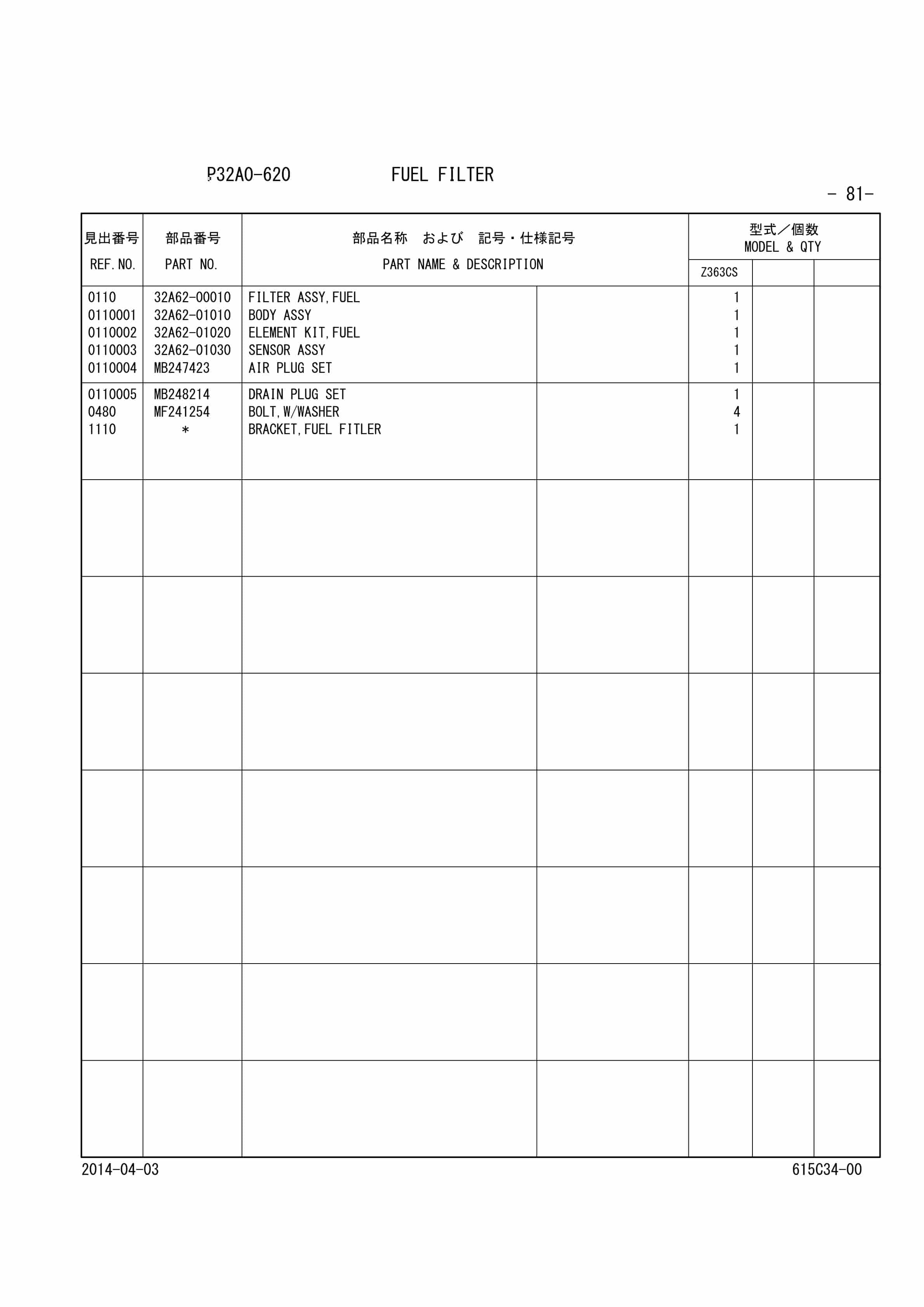 Mitsubishi S4S-Z362CSFL Diesel Engine Parts Catalog 98615-C3400-3