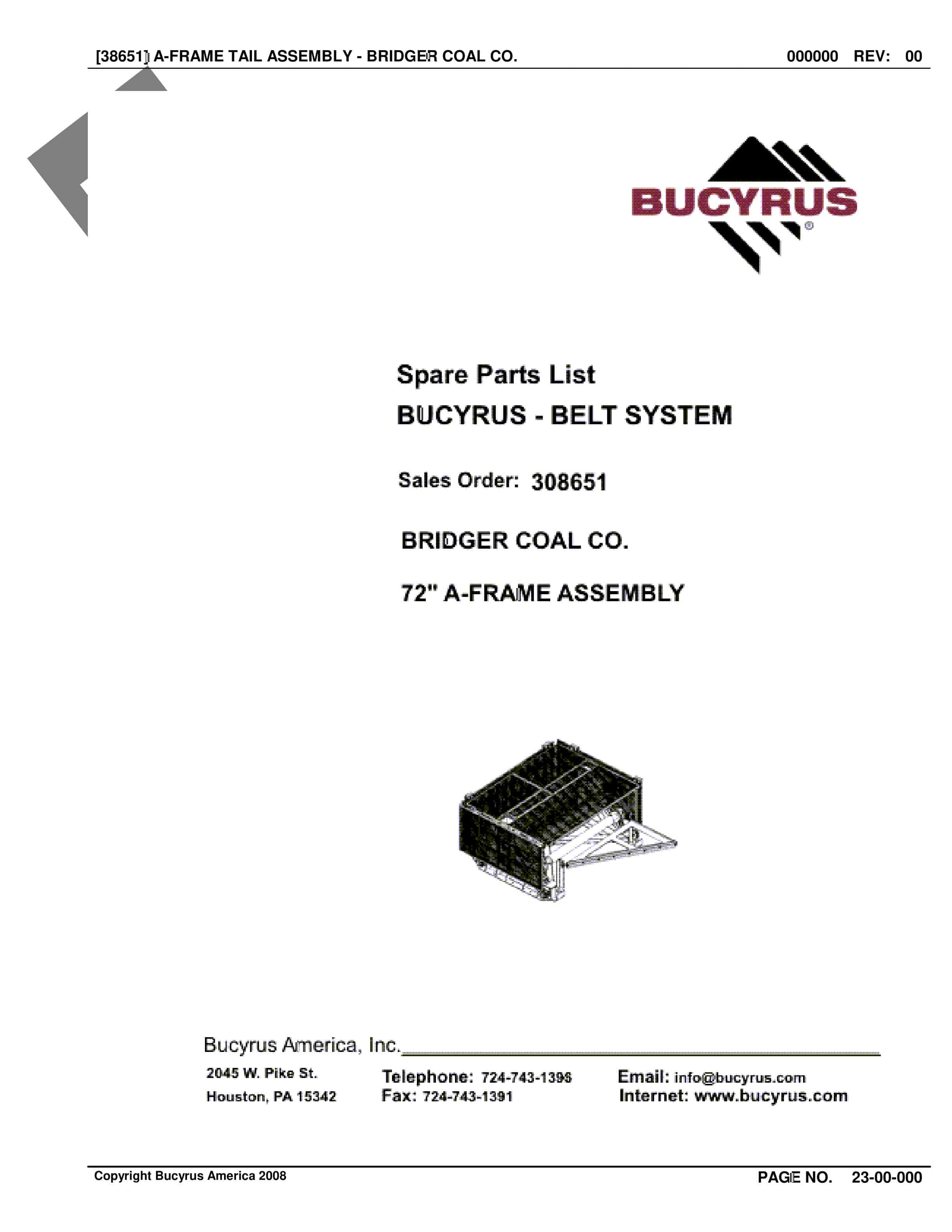 Bucyrus Belt System Spare Parts List 308651
