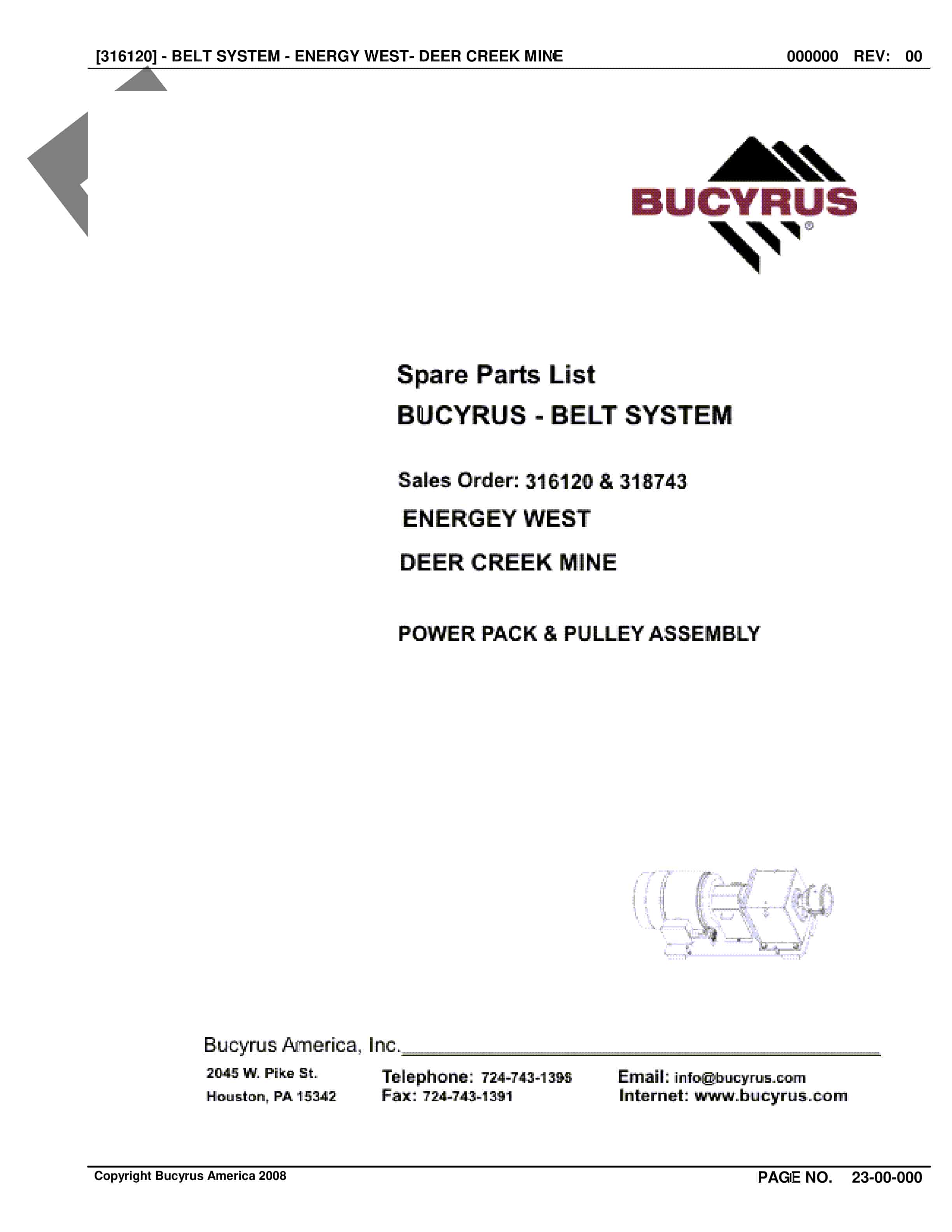 Bucyrus Belt System Spare Parts List 316102 - 318743