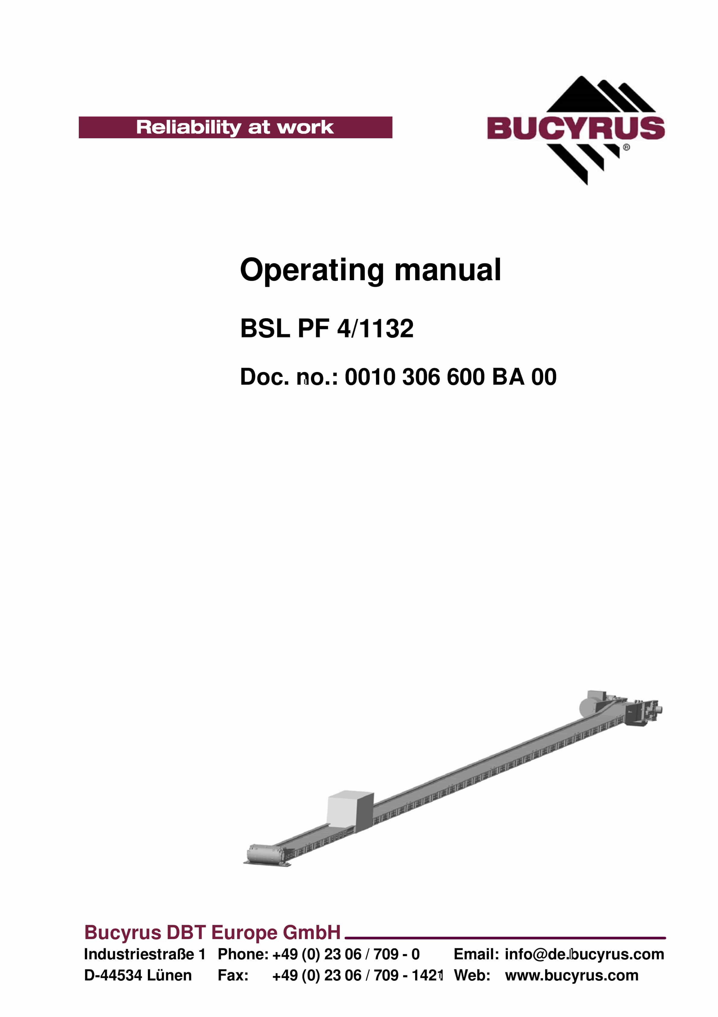 Bucyrus BSL PF 4-1132 Operating Manual 0010 306 600 BA 00