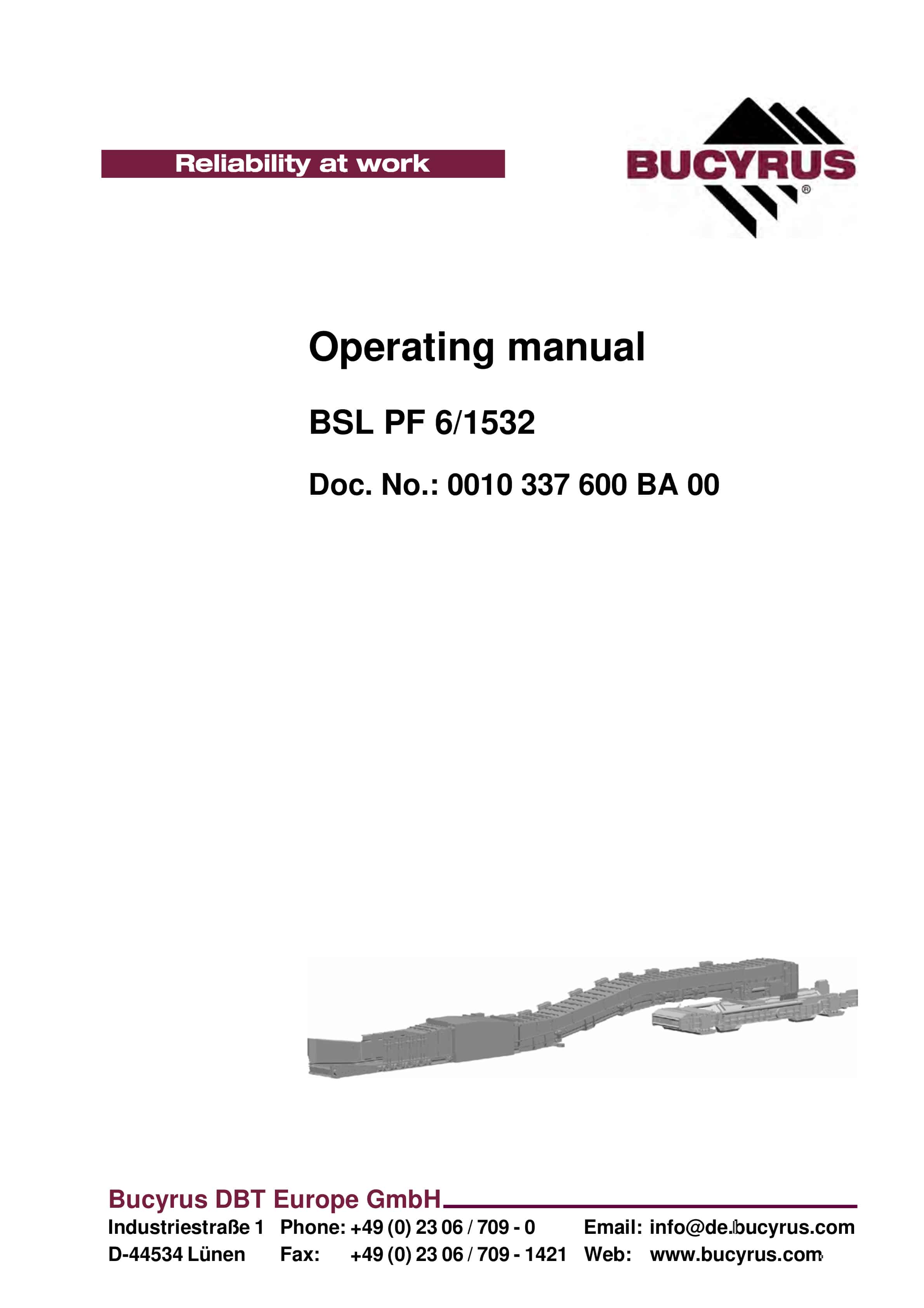 Bucyrus BSL PF 6-1532 Operating Manual 0010 337 600 BA 00