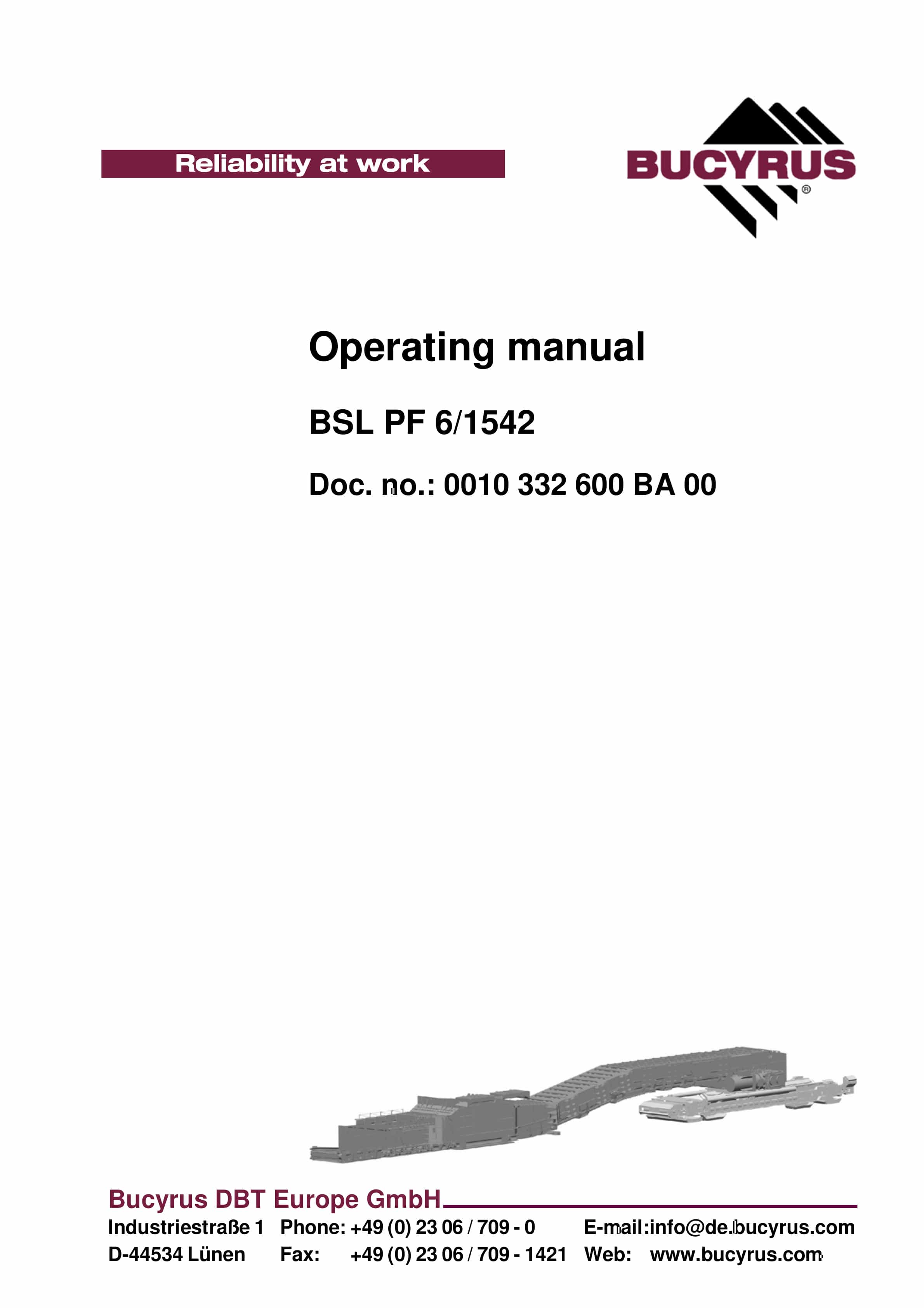 Bucyrus BSL PF 6-1542 Operating Manual 0010 332 600 BA 00