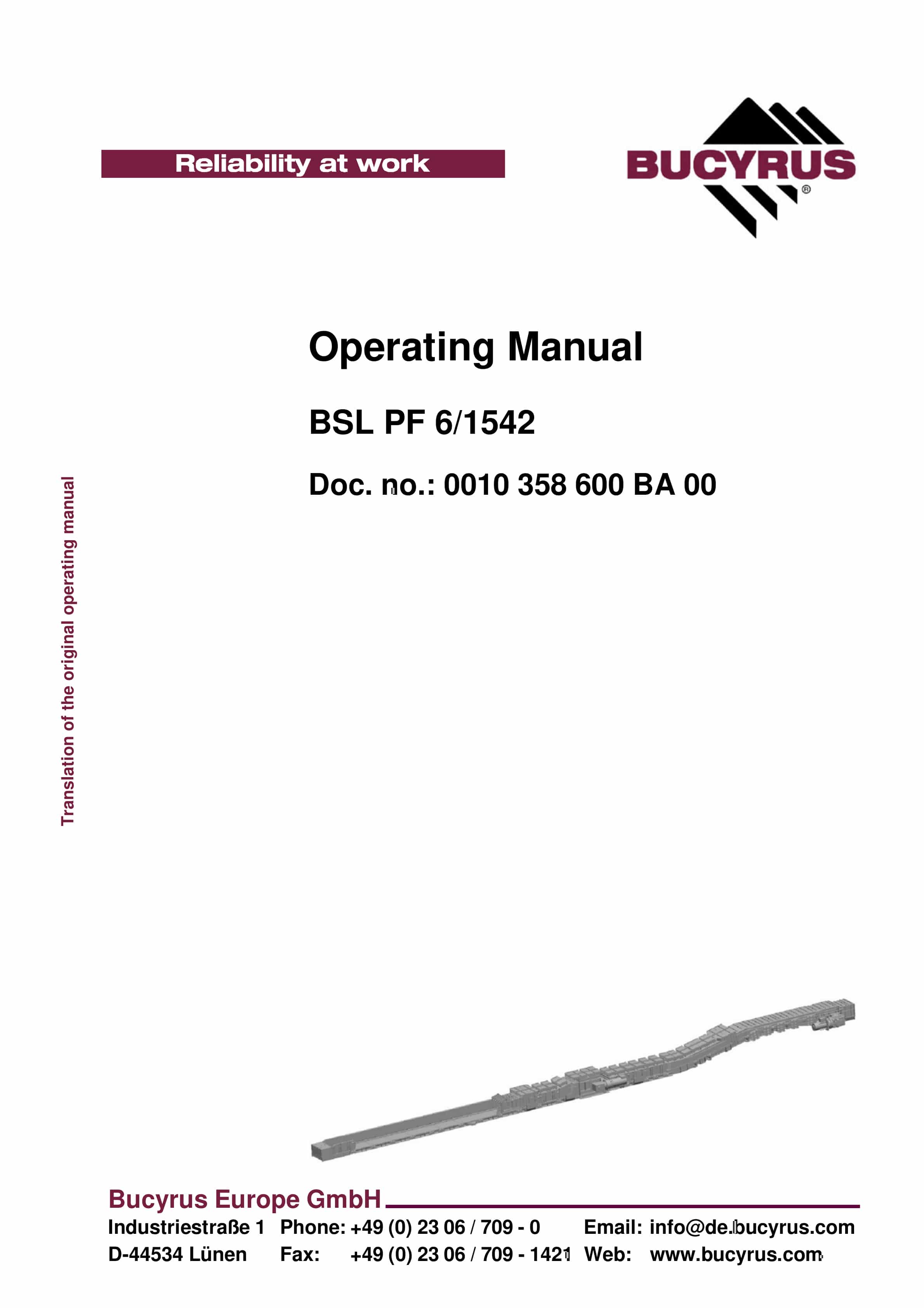 Bucyrus BSL PF 6-1542 Operating Manual 0010 358 600 BA 00