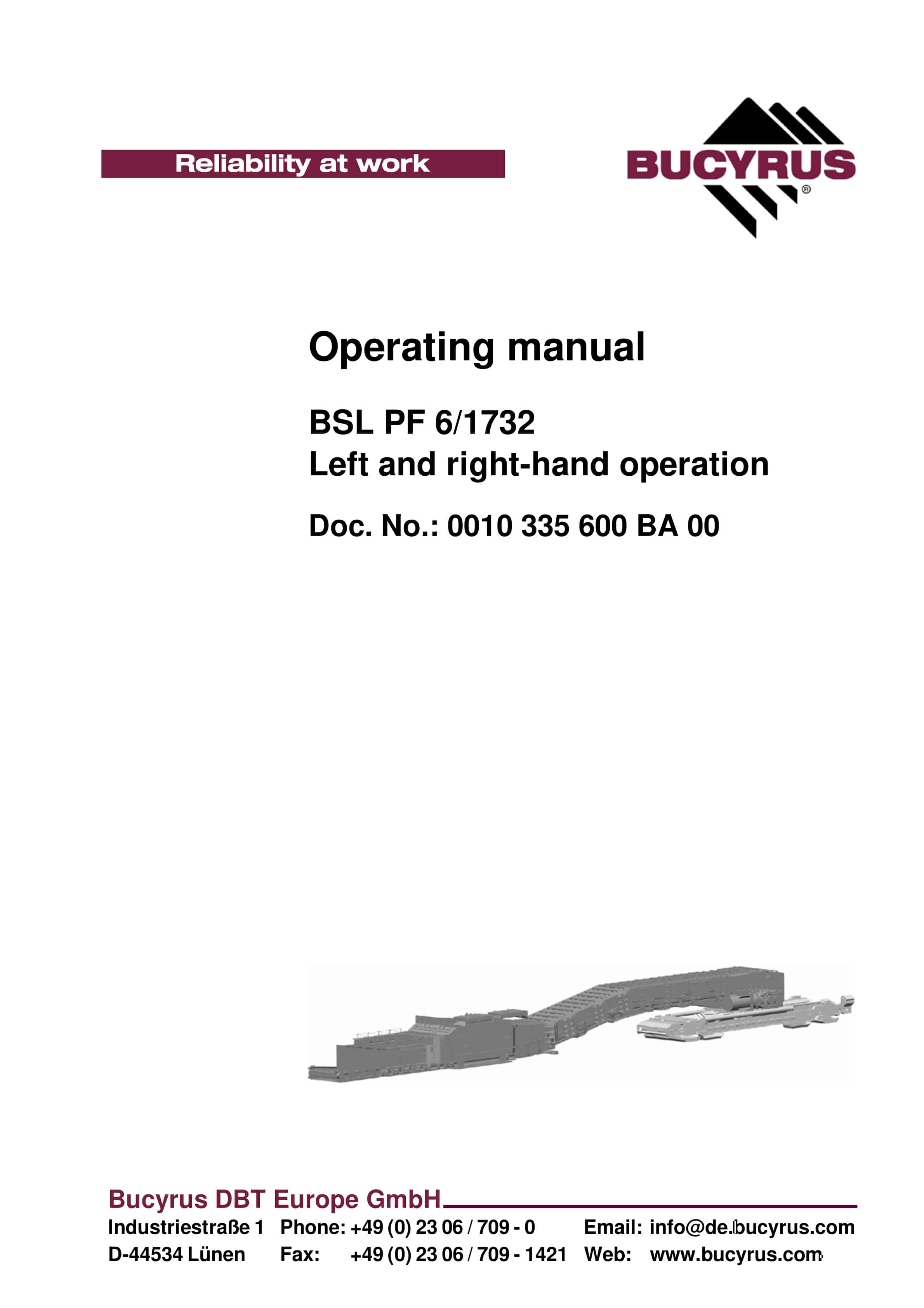Bucyrus BSL PF 6-1732 Operating Manual 0010 335 600 BA 00