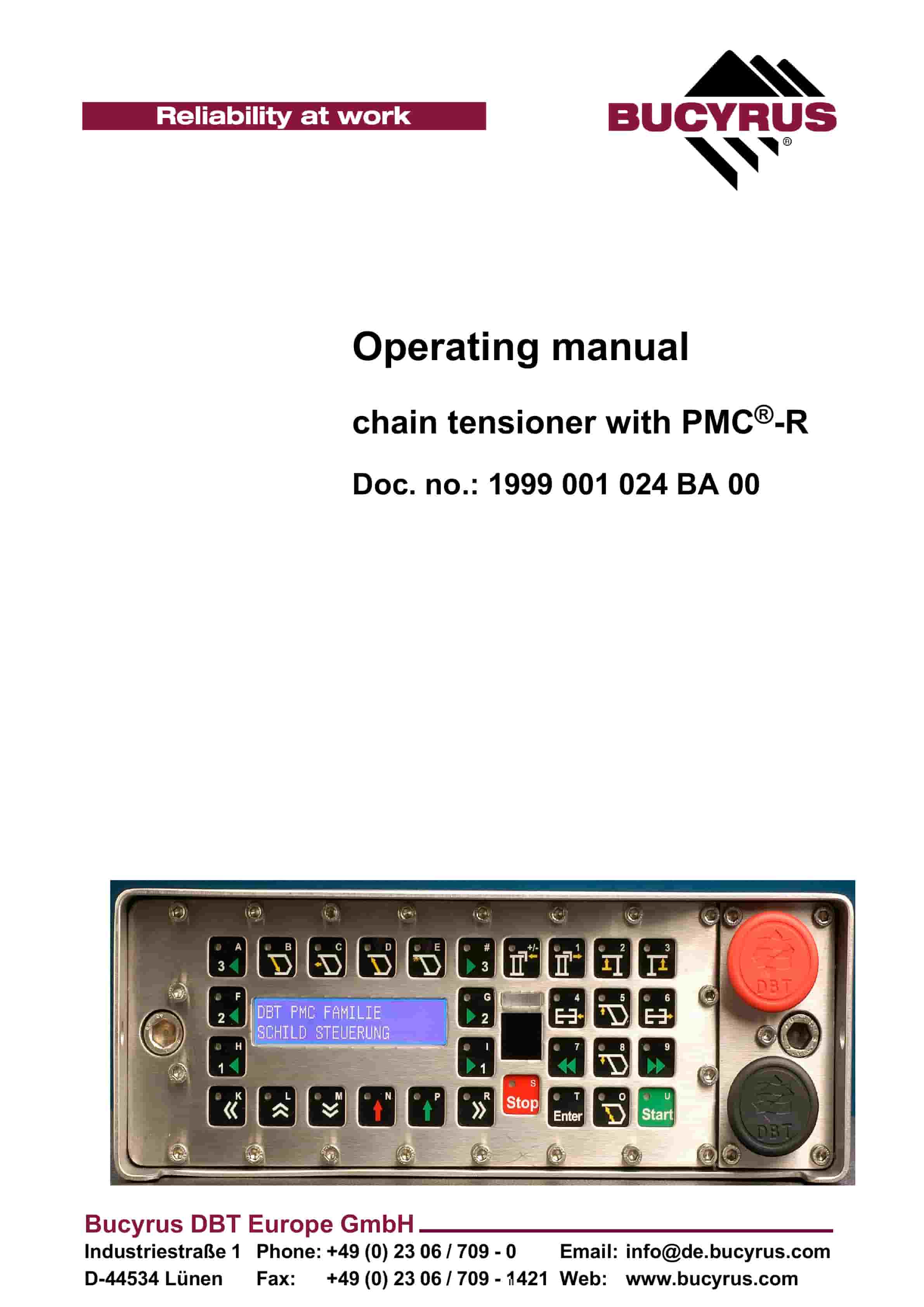 Bucyrus Chain Tensioner With PMC-R Operating Manual 1999 001 024 BA 00