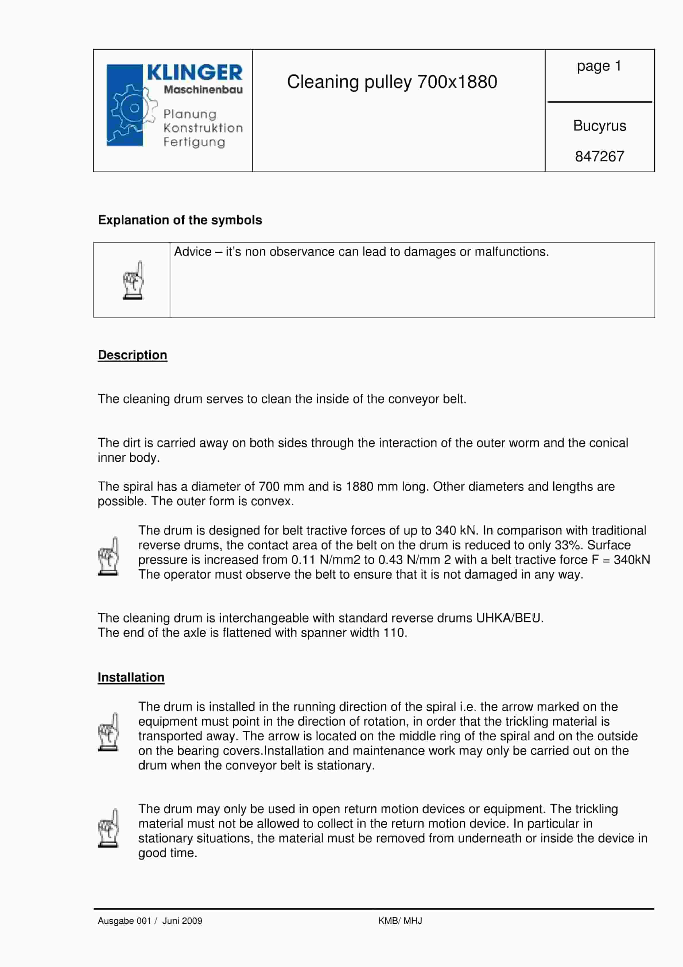 Bucyrus Cleaning Pulley 700 x 1880 Service Parts List 847267