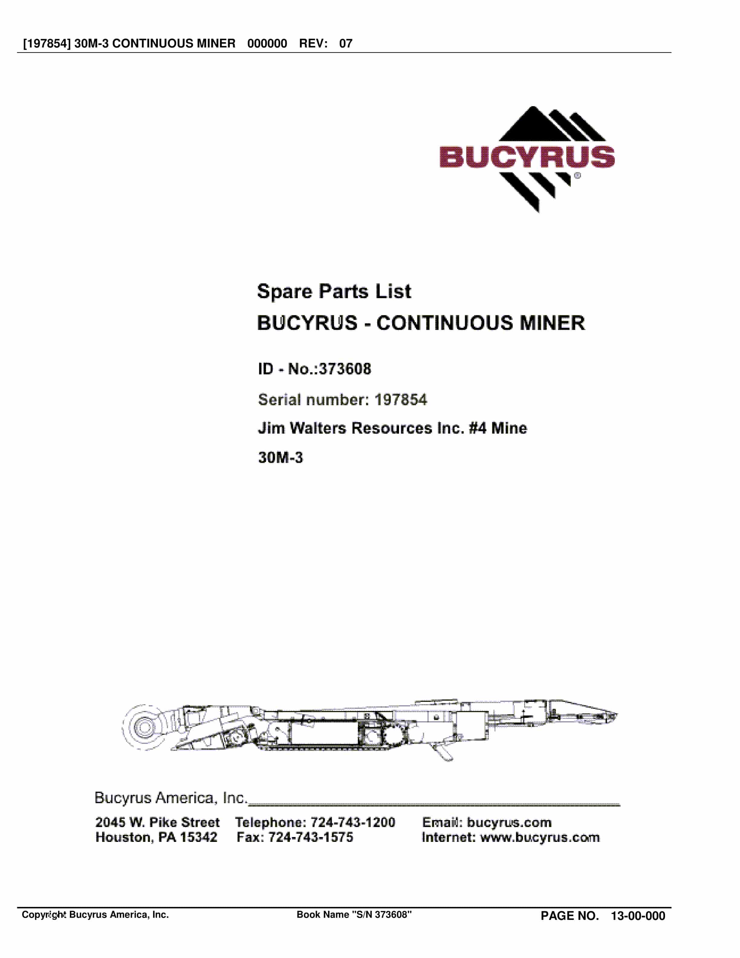 Bucyrus Continuous Miner Spare Parts List 373608