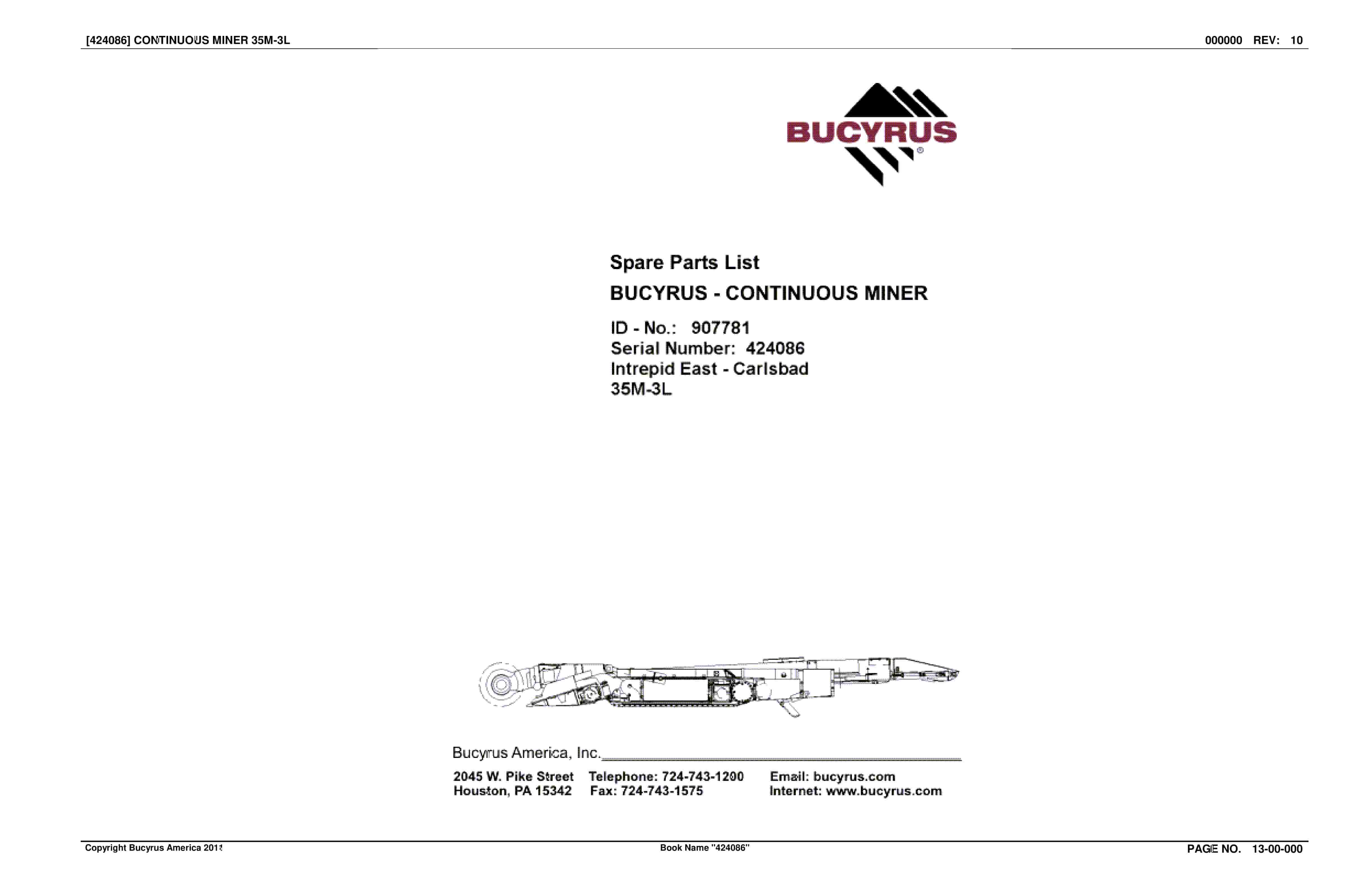 Bucyrus Continuous Miner Spare Parts List 907781