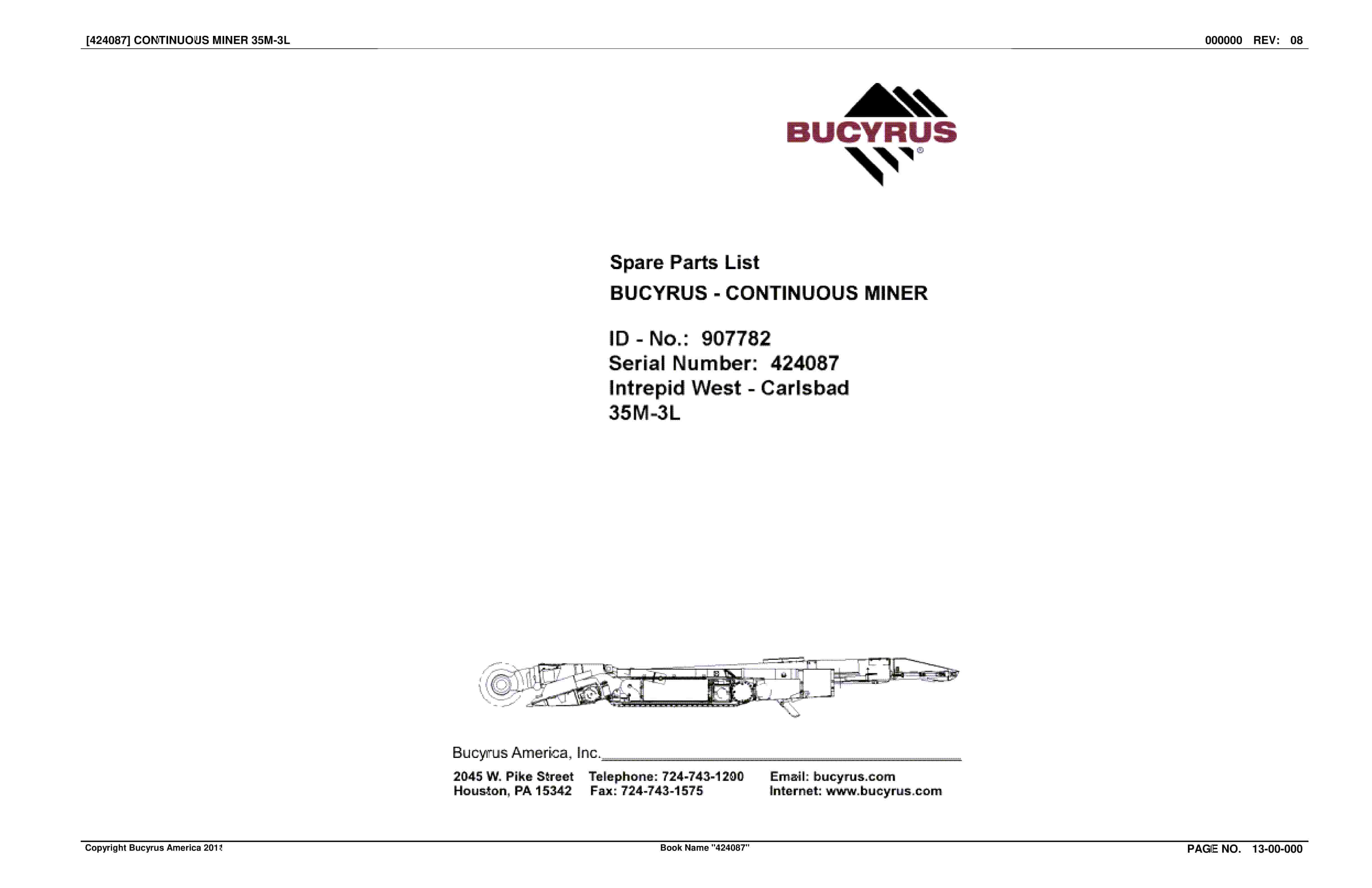 Bucyrus Continuous Miner Spare Parts List 907782