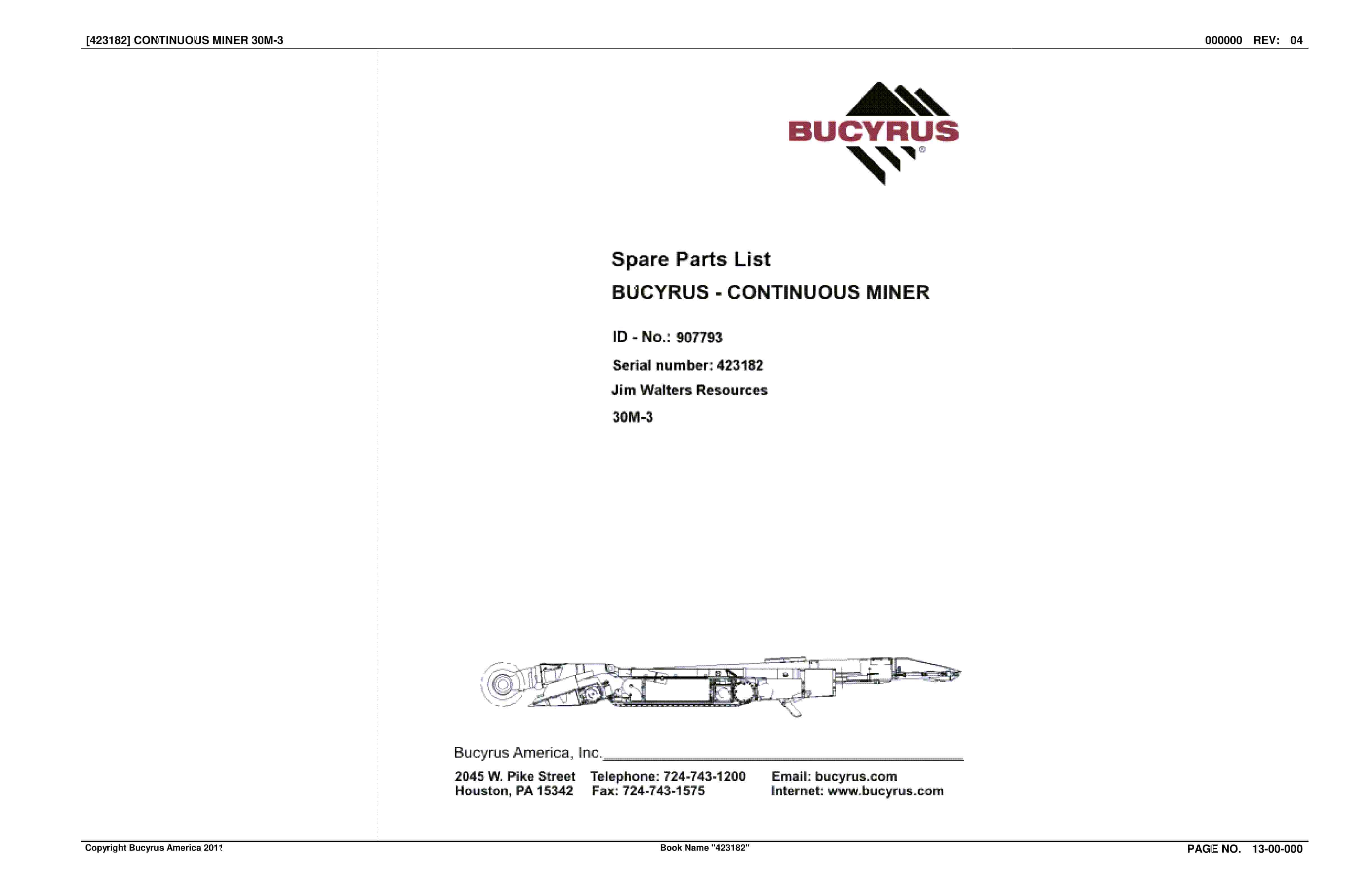 Bucyrus Continuous Miner Spare Parts List 907793