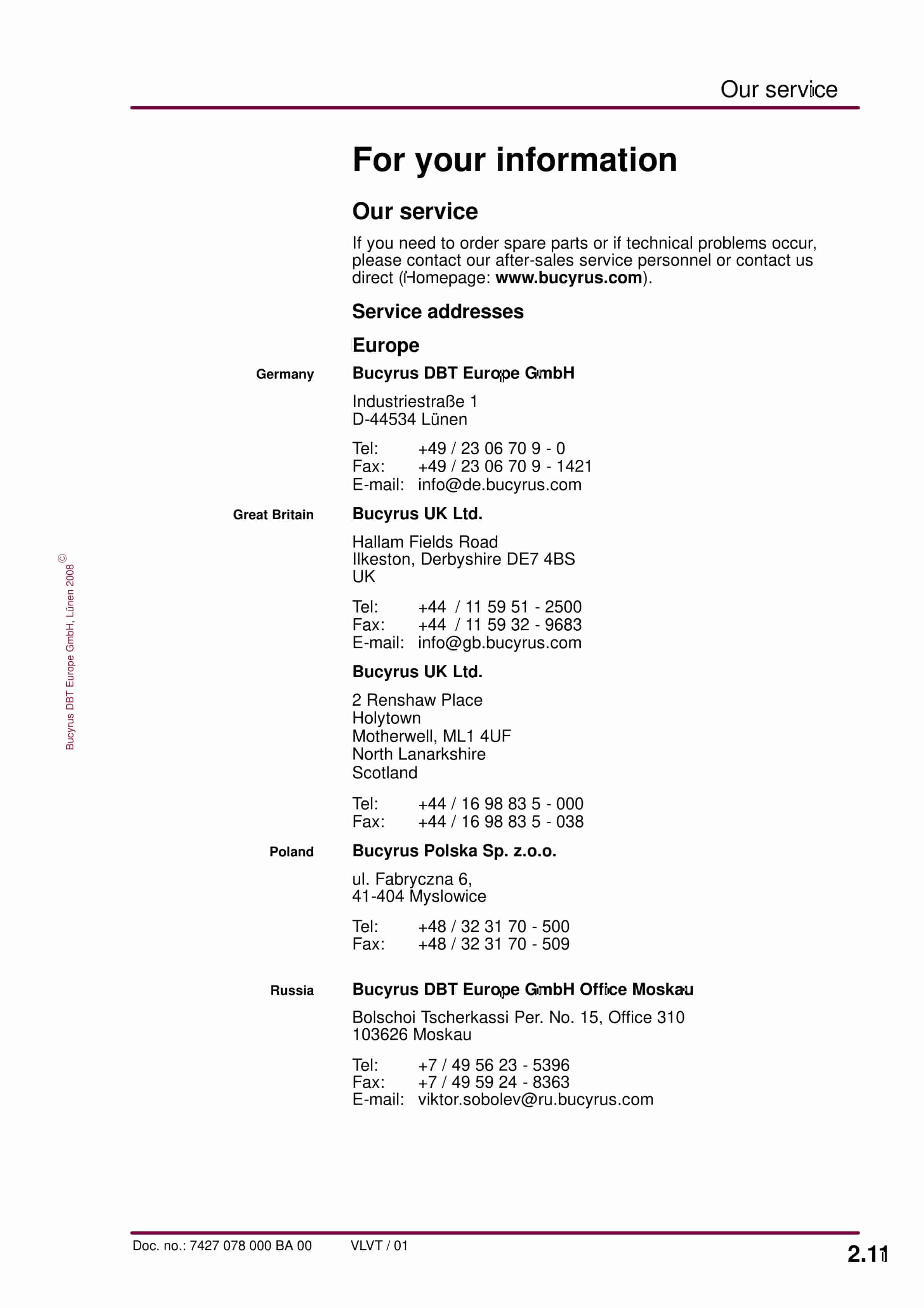 Bucyrus Conveyor Steering Device Technical Description 7427 078 000 BA 00-4