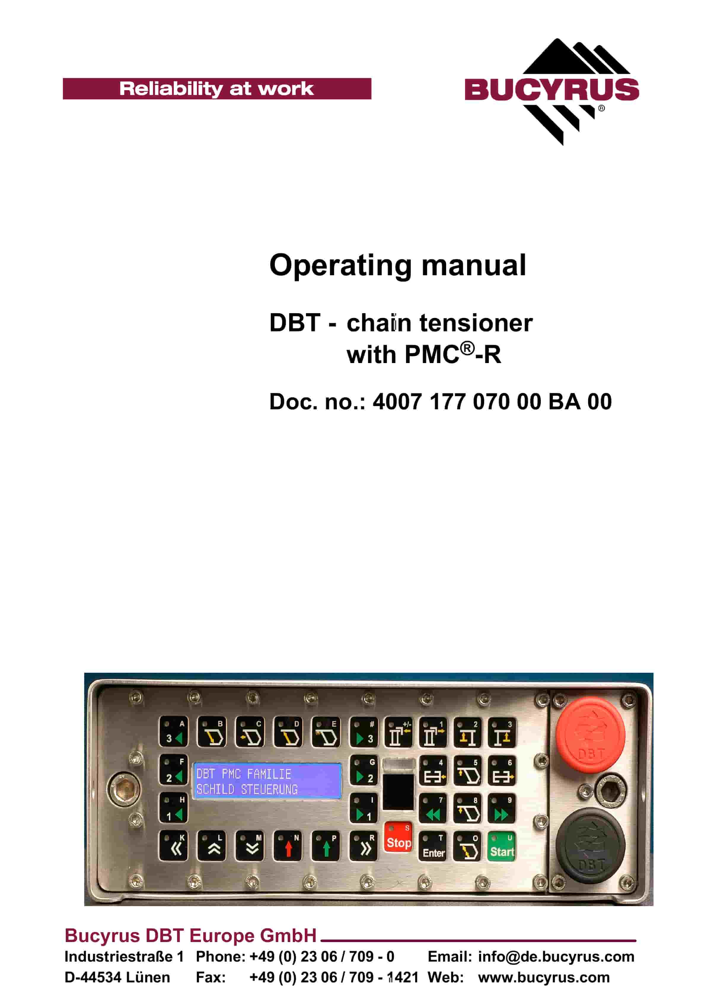 Bucyrus DBT - Chain Tensioner With PMC-R Operating Manual 4007 177 070 00 BA 00