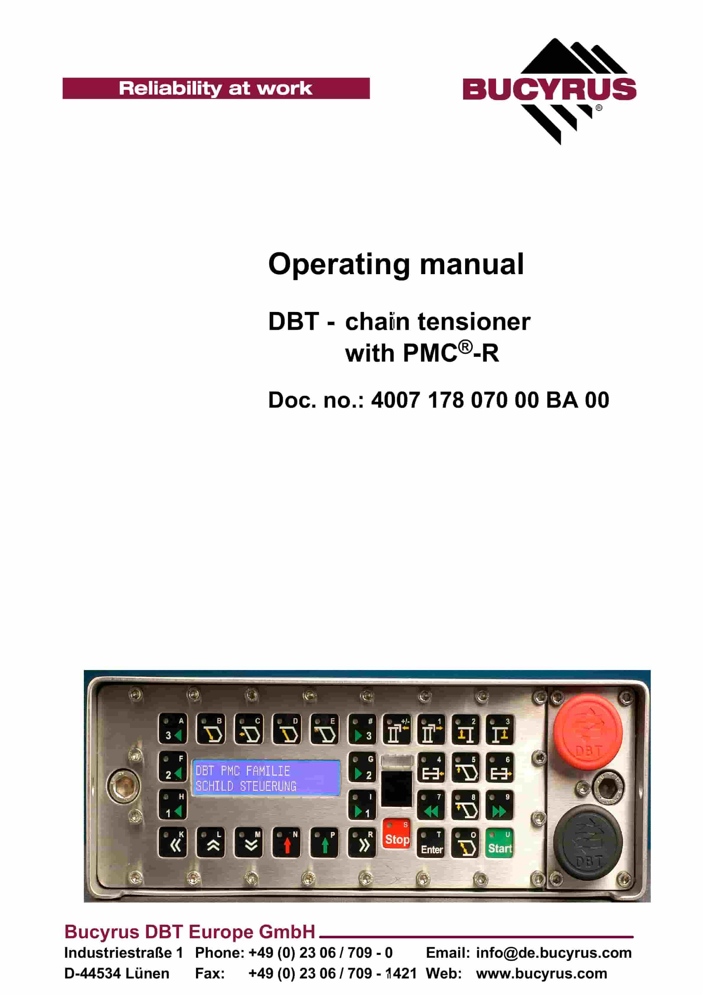Bucyrus DBT - Chain Tensioner With PMC-R Operating Manual 4007 178 070 00 BA 00