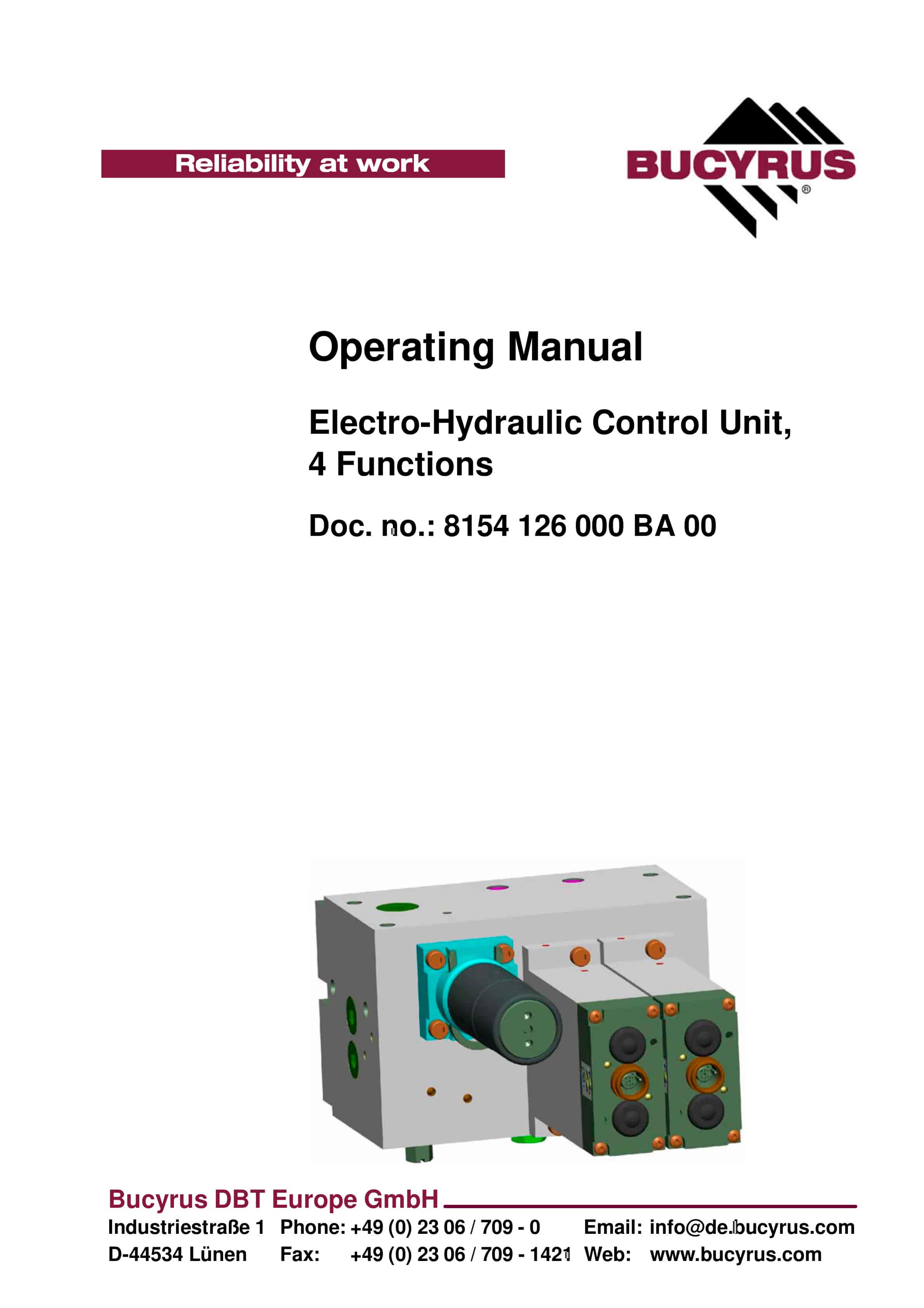 Bucyrus Electro-Hydraulic Control Unit, 4 Functions Operating Manual 8154 126 000 BA 00