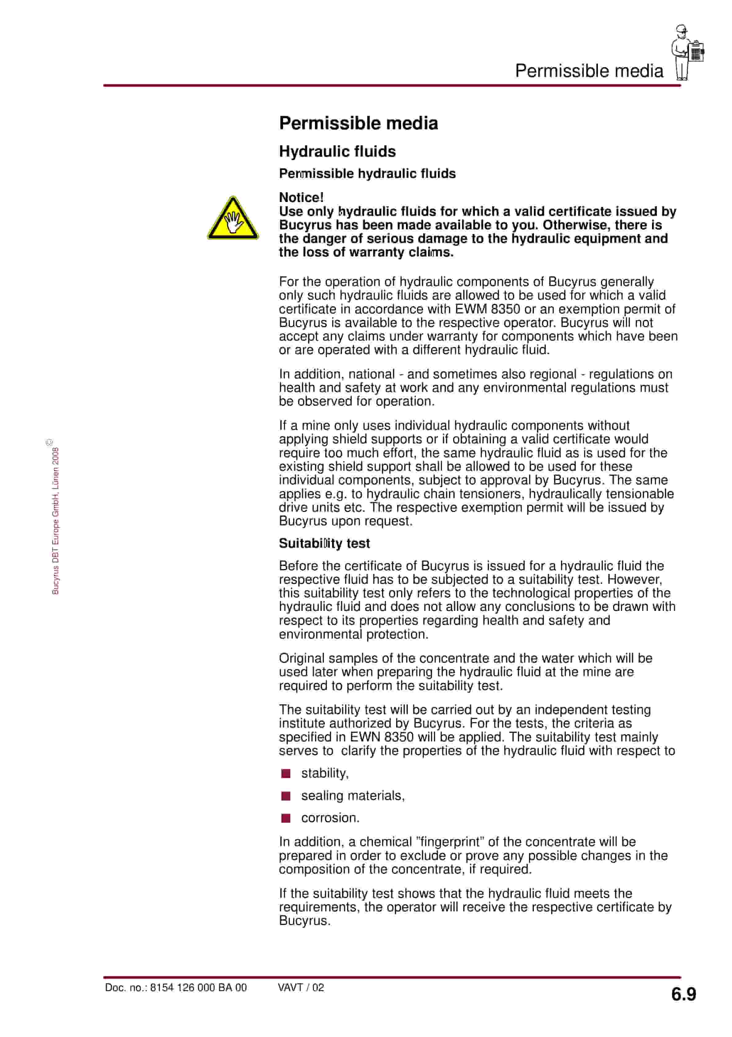 Bucyrus Electro-Hydraulic Control Unit, 4 Functions Operating Manual 8154 126 000 BA 00-5