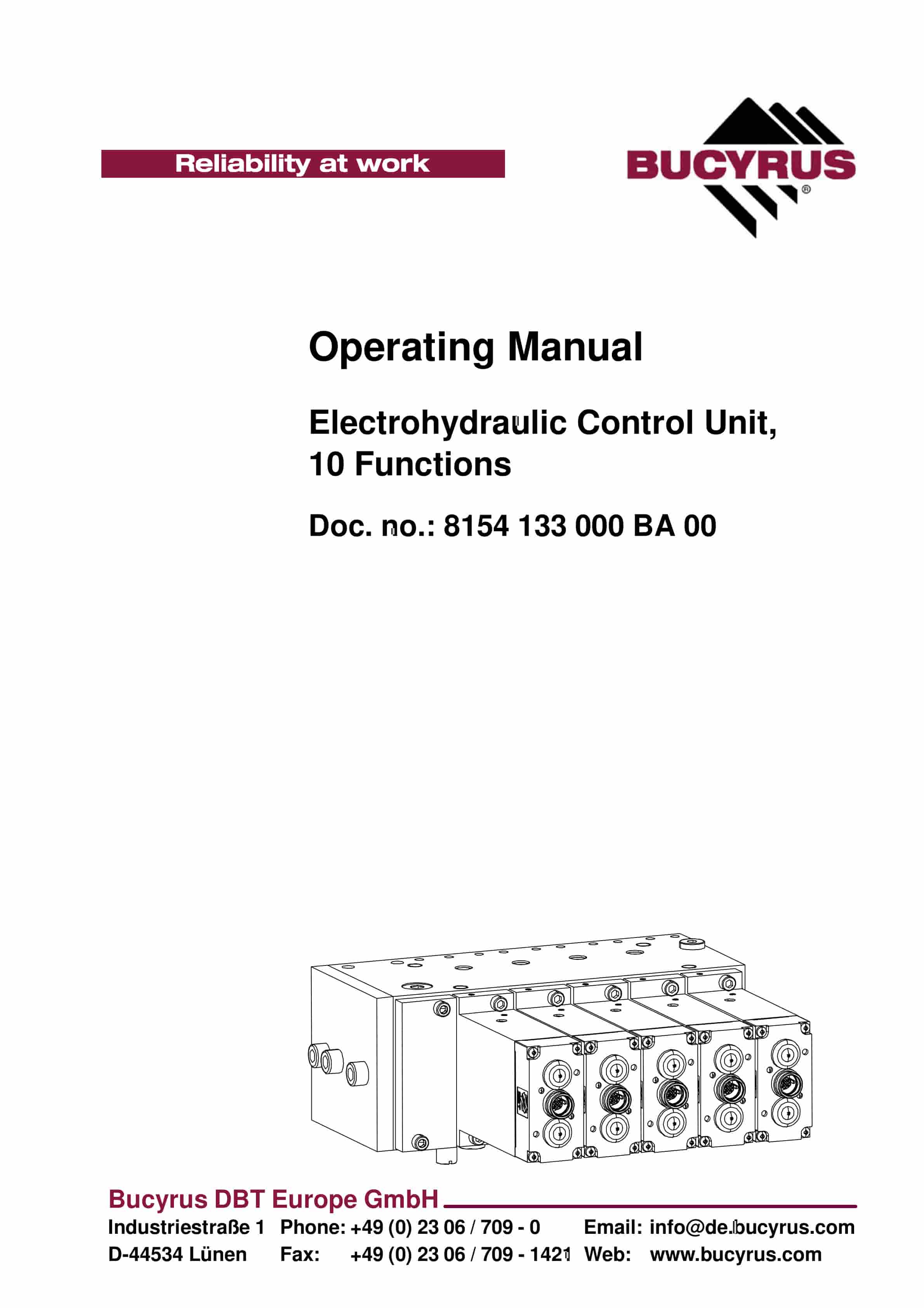 Bucyrus Electrohydraulic Control Unit, 10 Functions Operating Manual 8154 133 000 BA 00