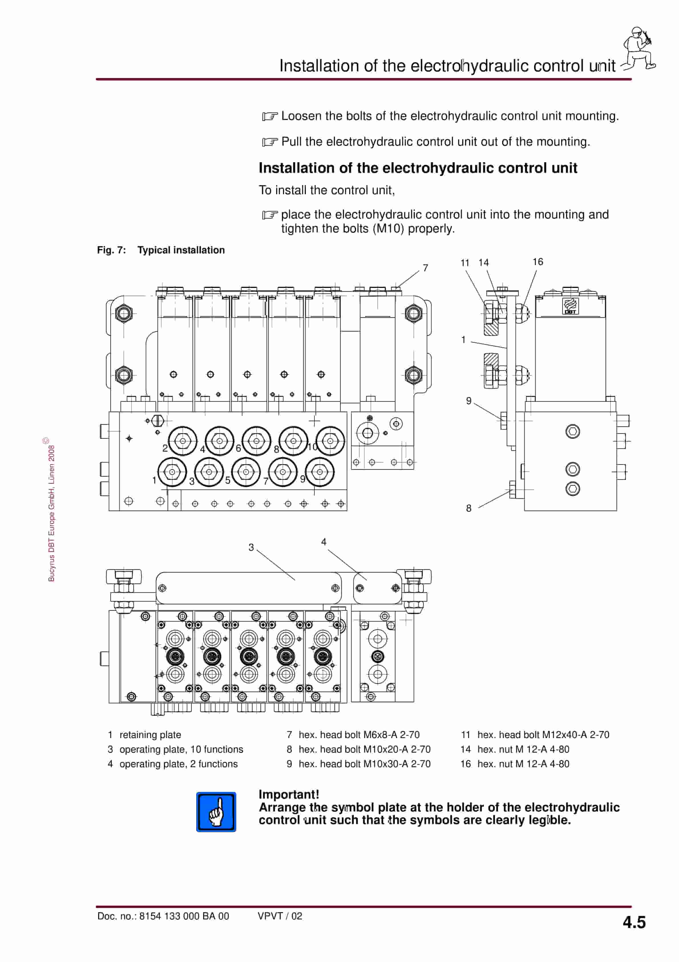Bucyrus Electrohydraulic Control Unit, 10 Functions Operating Manual 8154 133 000 BA 00-2