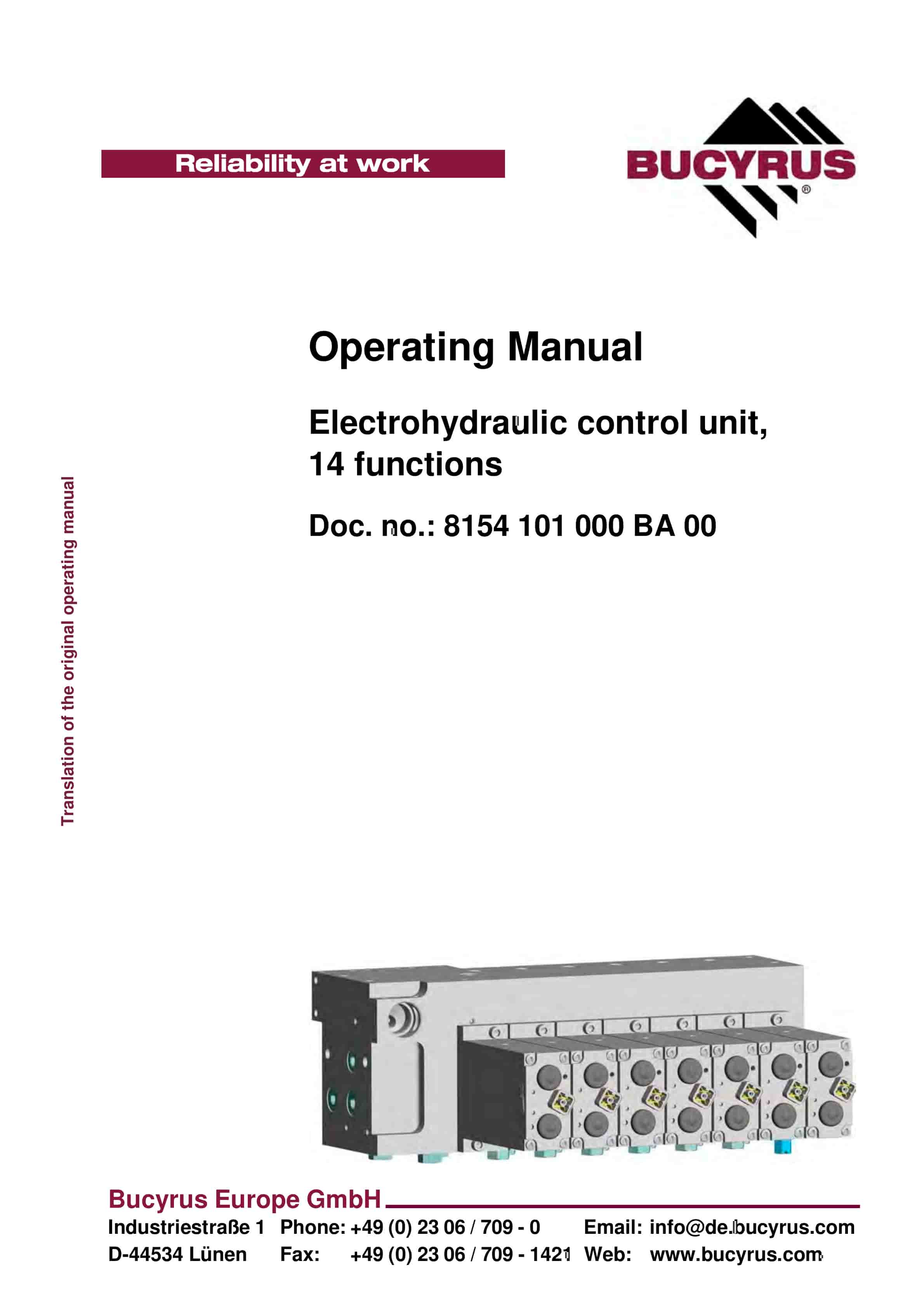 Bucyrus Electrohydraulic Control Unit, 14 Functions Operating Manual 8154 101 000 BA 00
