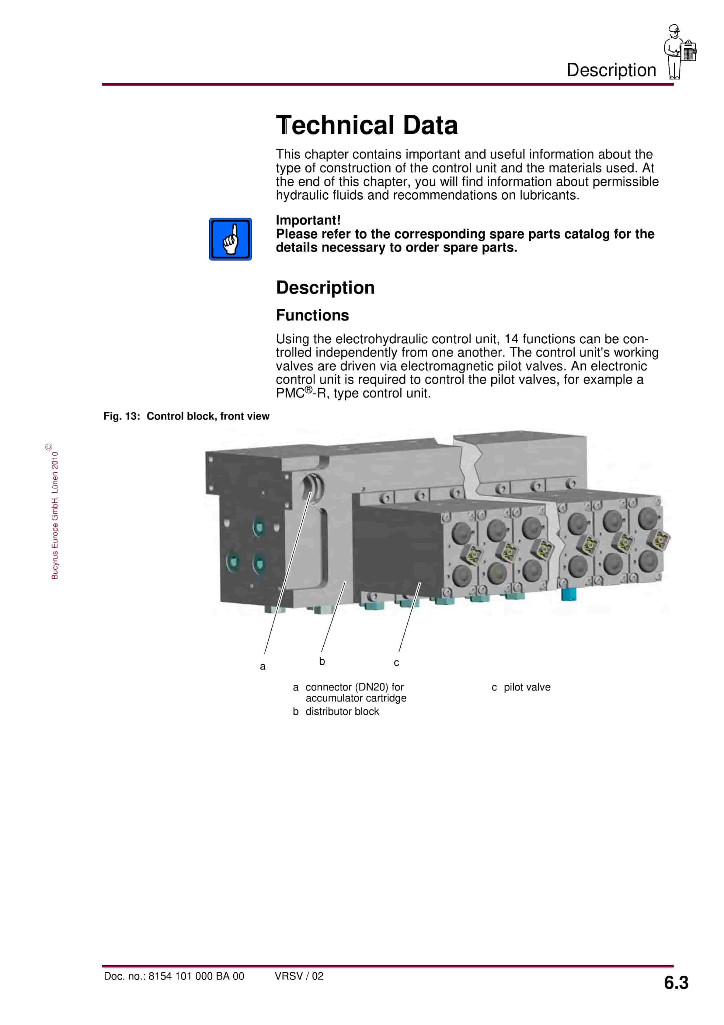Bucyrus Electrohydraulic Control Unit, 14 Functions Operating Manual 8154 101 000 BA 00-4