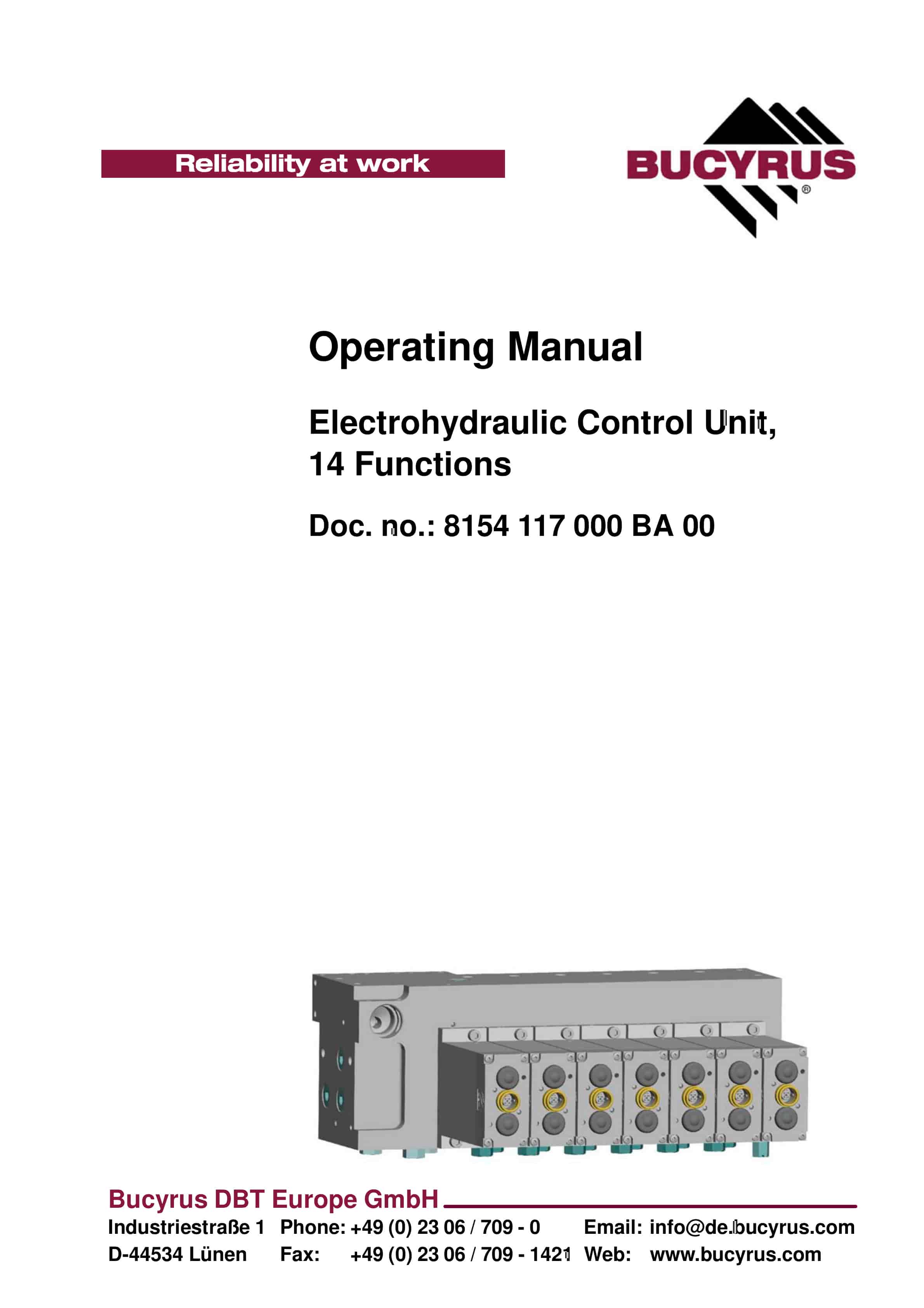 Bucyrus Electrohydraulic Control Unit, 14 Functions Operating Manual 8154 117 000 BA 00