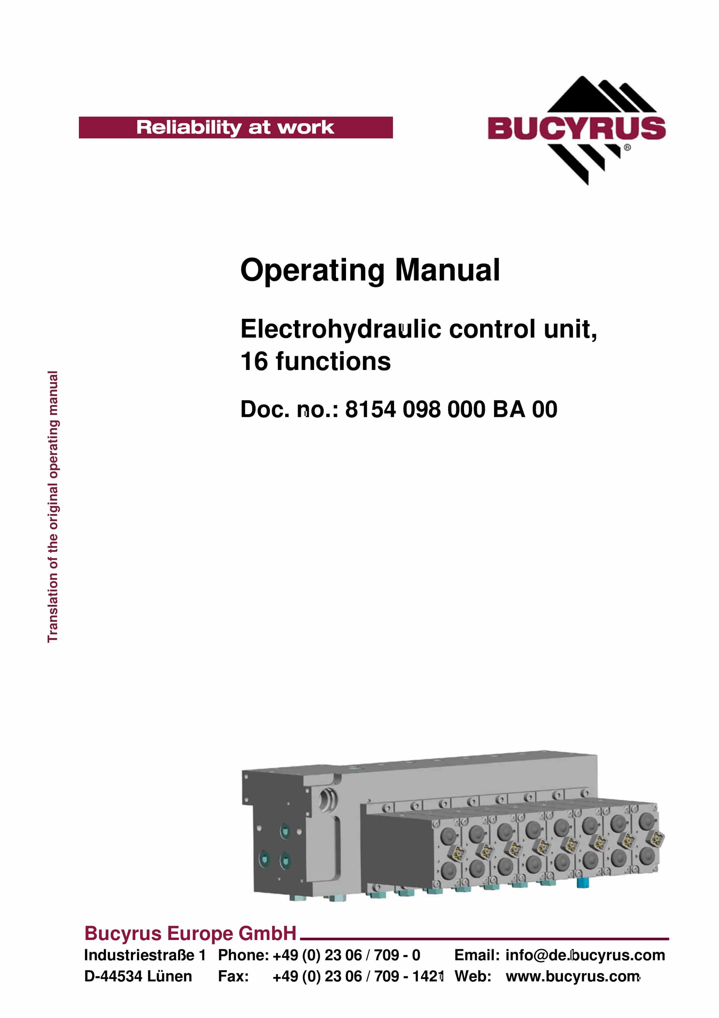 Bucyrus Electrohydraulic Control Unit, 16 Functions Operating Manual 8154 098 000 BA 00