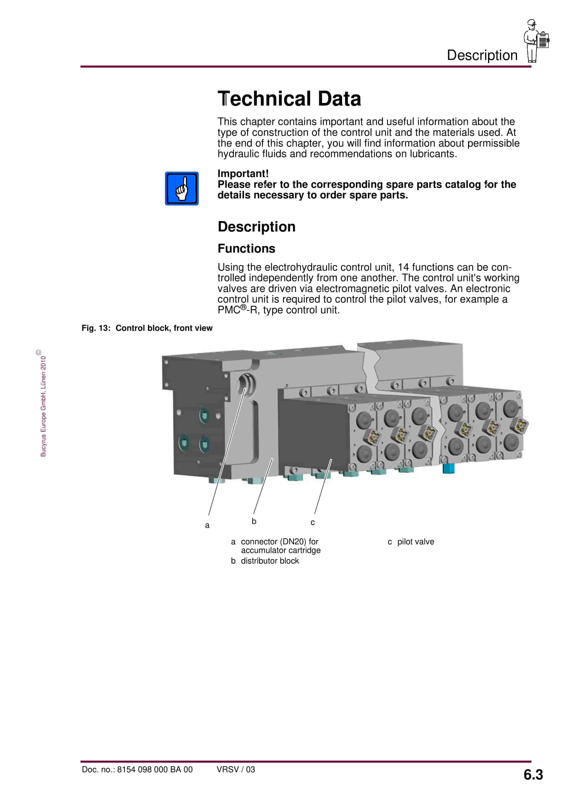 Bucyrus Electrohydraulic Control Unit, 16 Functions Operating Manual 8154 098 000 BA 00-4