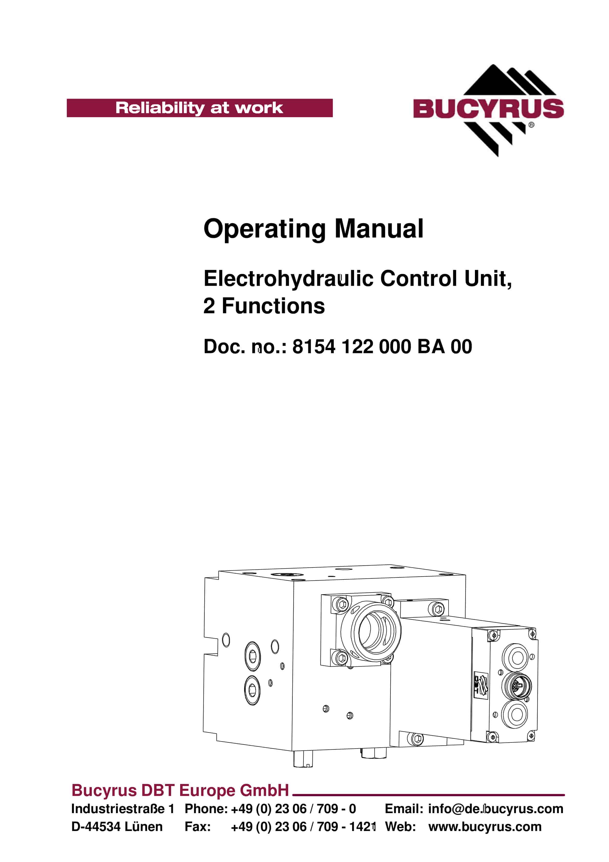 Bucyrus Electrohydraulic Control Unit, 2 Functions Operating Manual 8154 122 000 BA 00