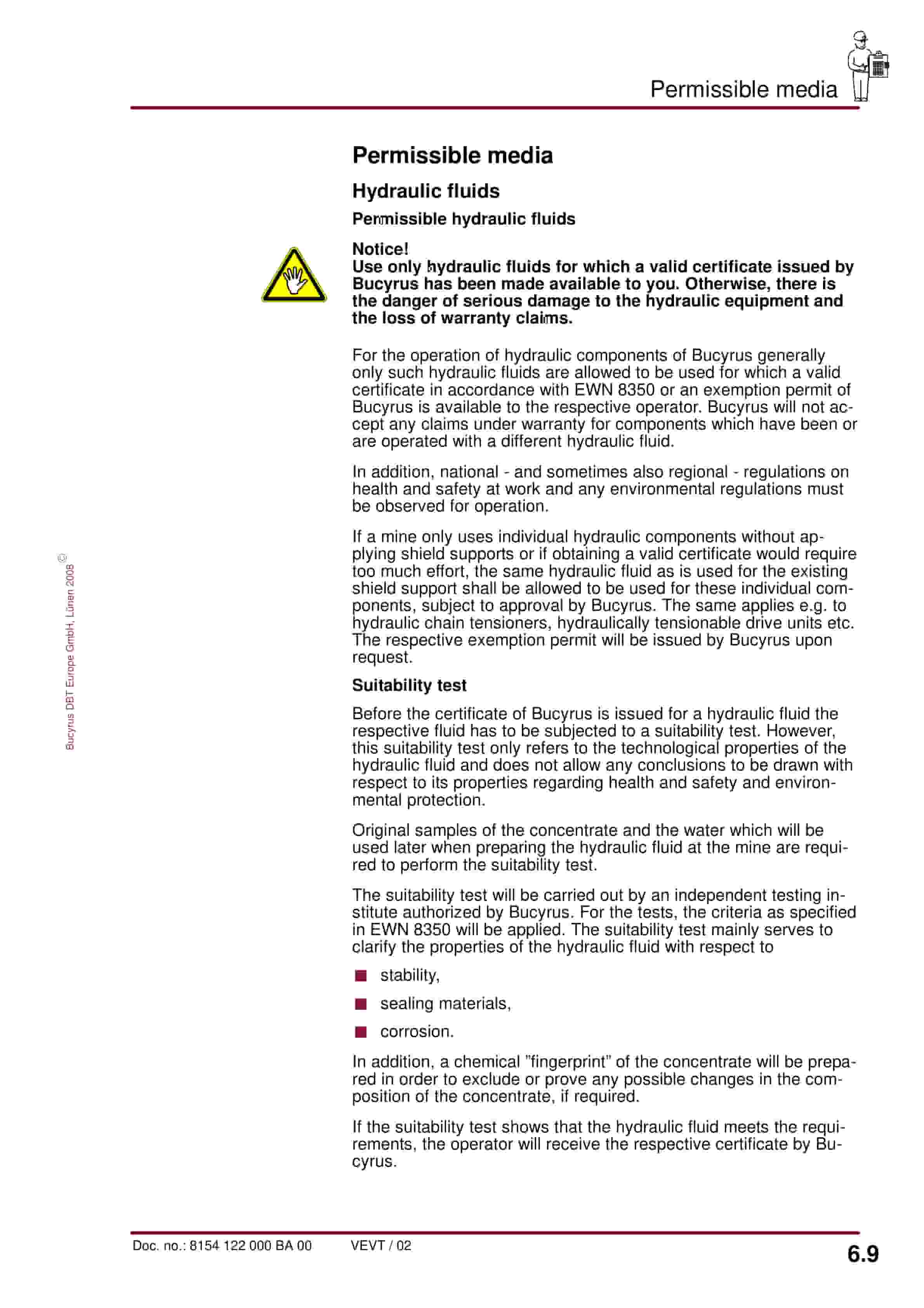 Bucyrus Electrohydraulic Control Unit, 2 Functions Operating Manual 8154 122 000 BA 00-5