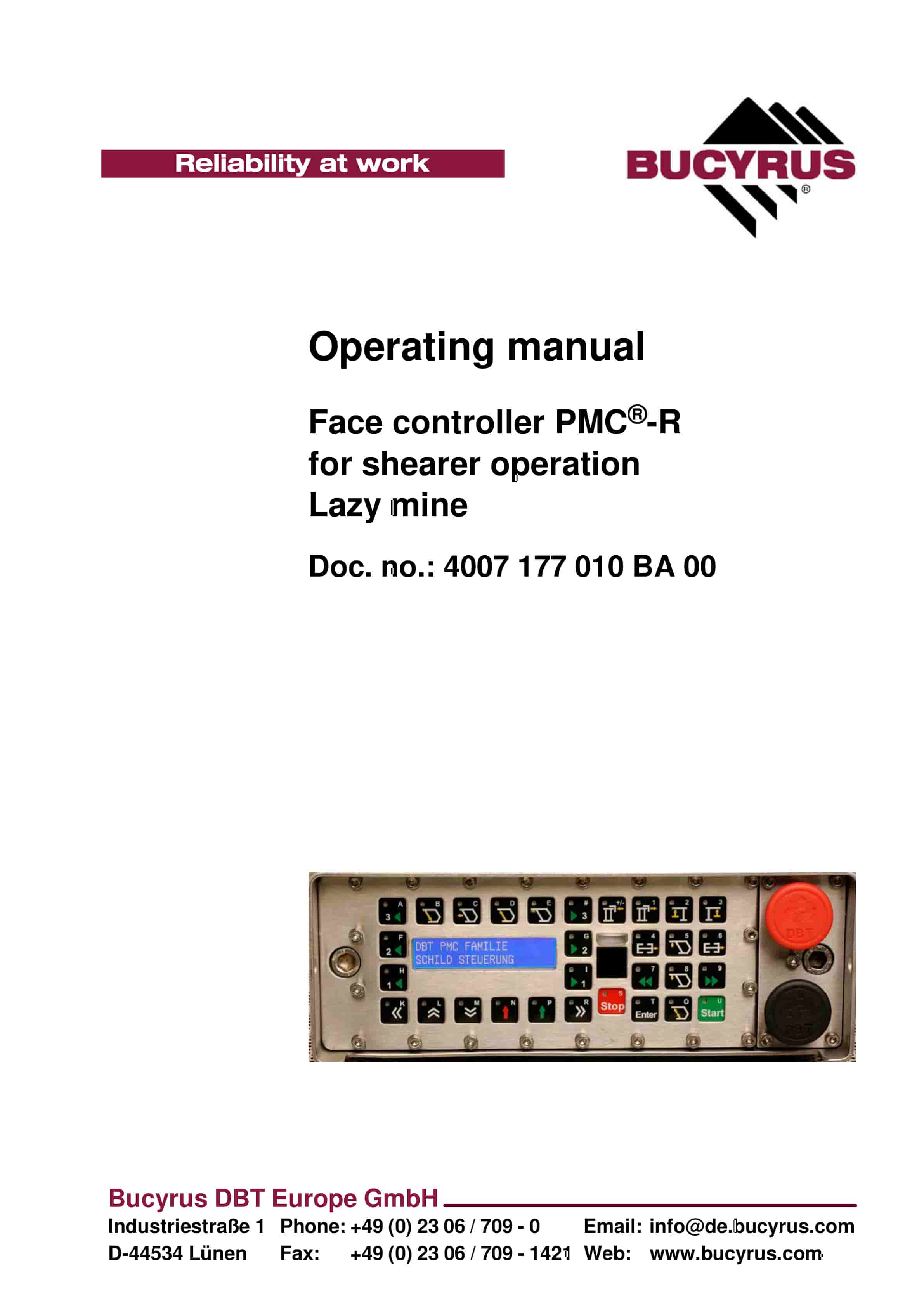 Bucyrus Face Controller With PMC-R Operating Manual 4007 177 010 BA 00