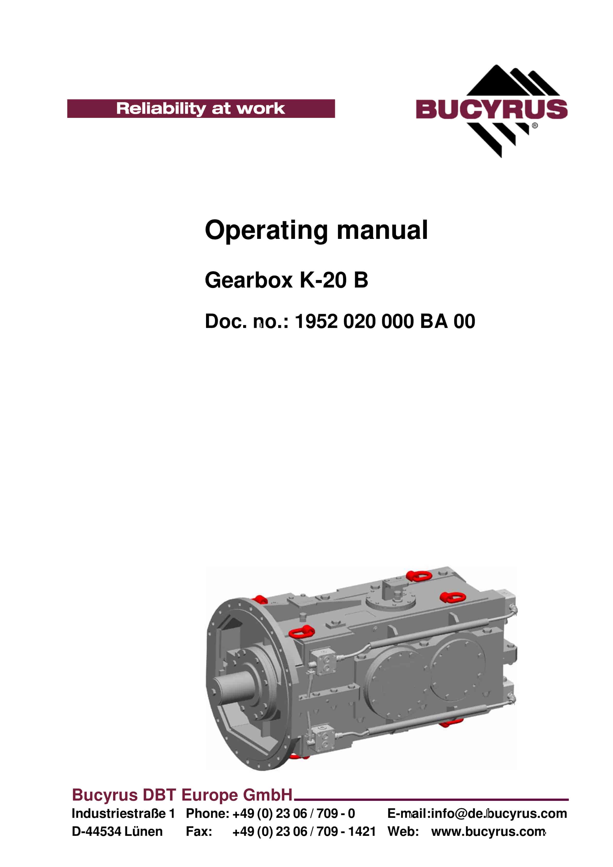Bucyrus Gearbox K-20 B Operating Manual 1952 020 000 BA 00