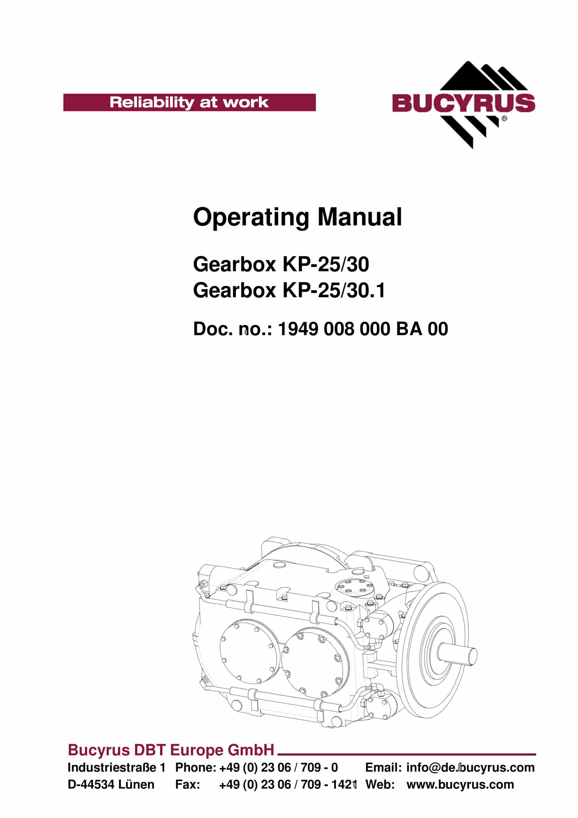 Bucyrus Gearbox KP-25-30, KP-25-30.1 Operating Manual 1949 008 000 BA 00