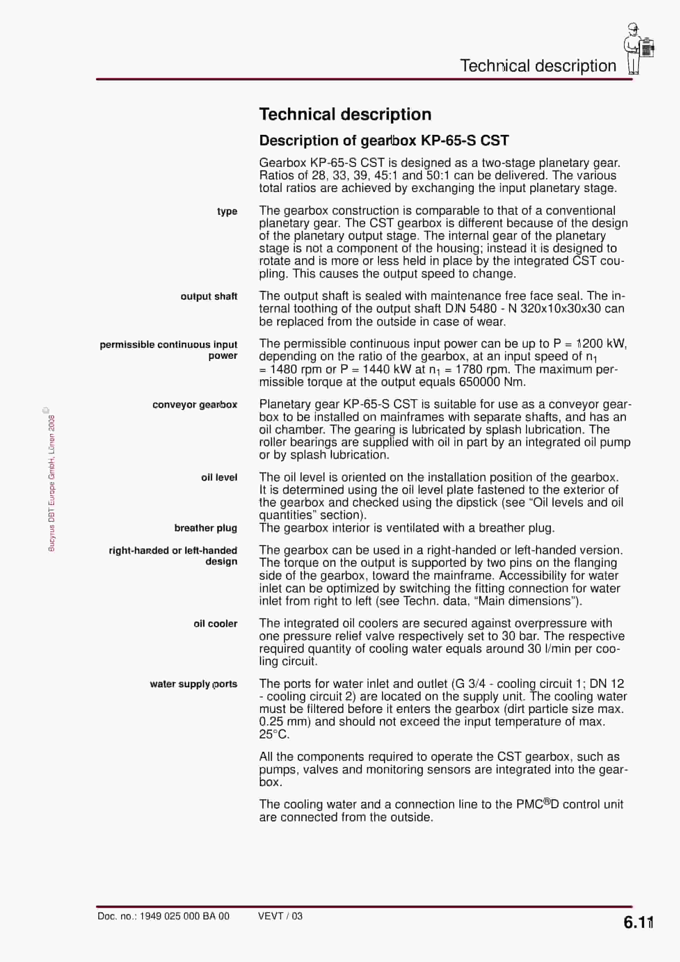 Bucyrus Gearbox KP-65-(S) CST Operating Manual 1949 025 000 BA 00-3