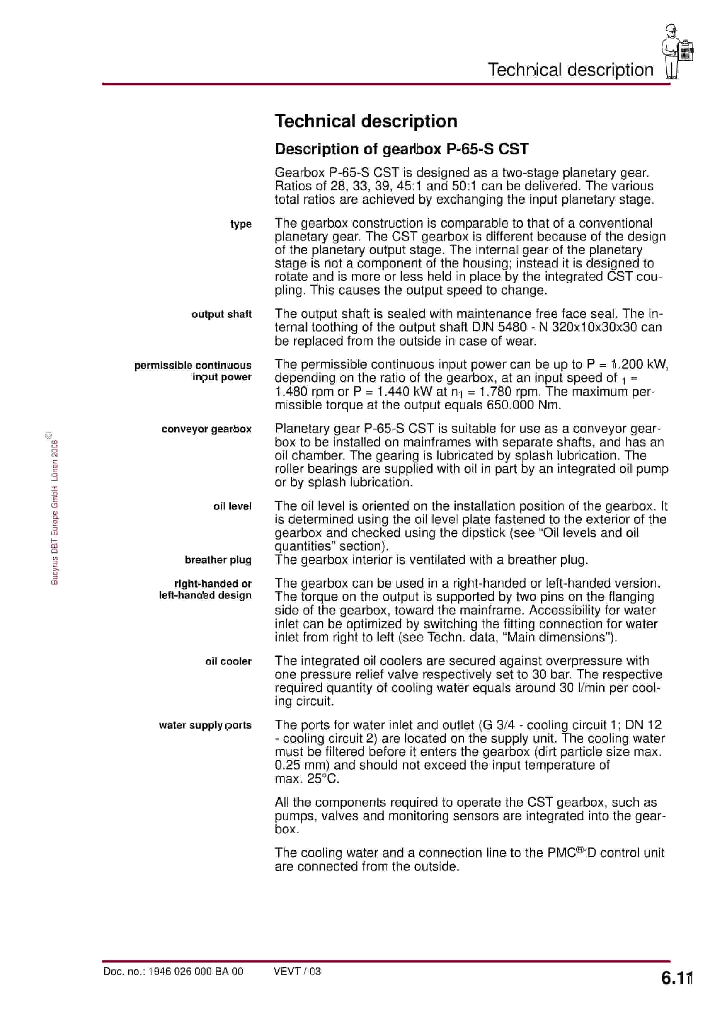Bucyrus Gearbox P-65-(S) CST Operating Manual 1946 026 000 BA 00-3
