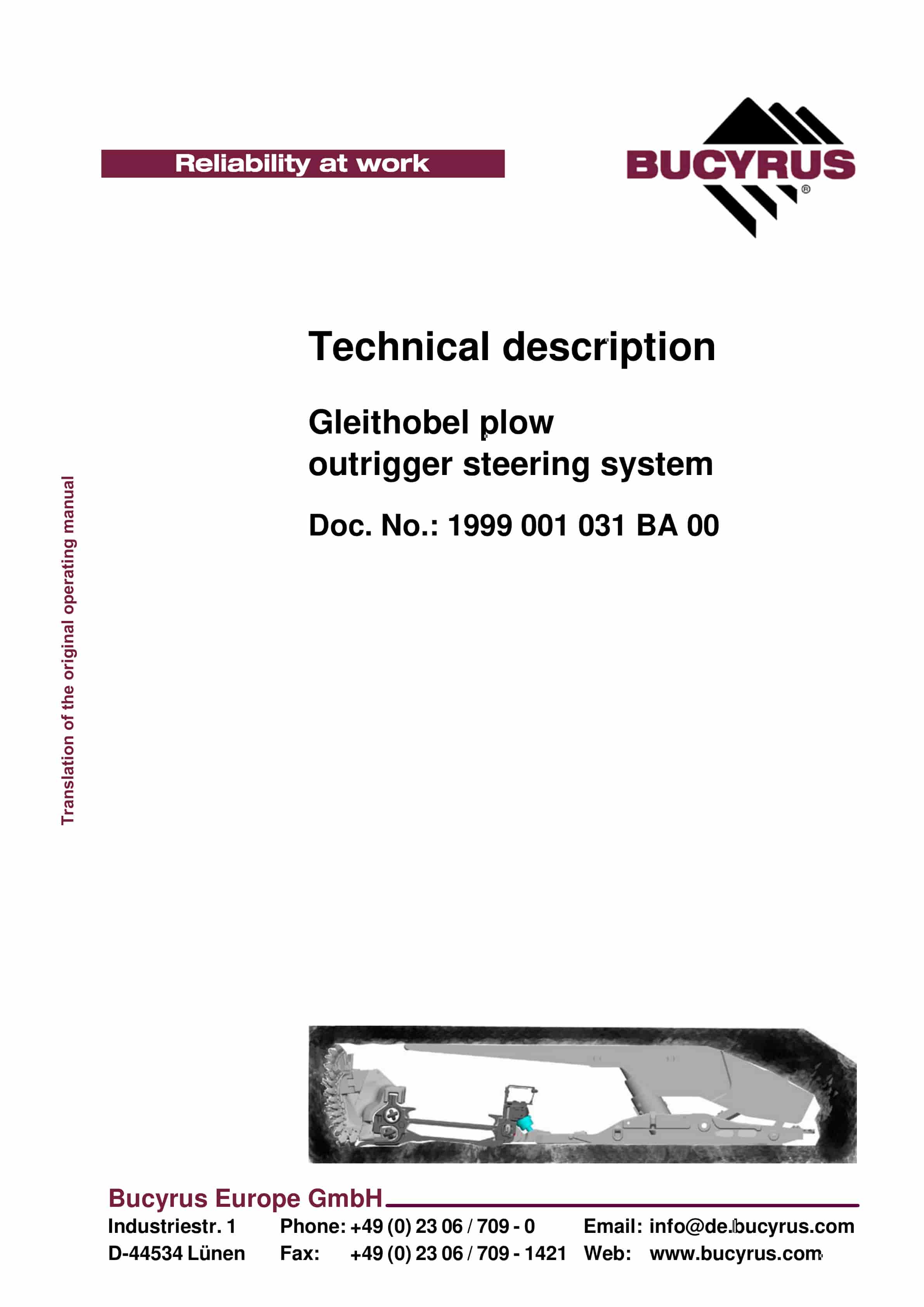 Bucyrus Gleithobel Plow Outrigger Steering System Technical Description 1999 001 031 BA 00