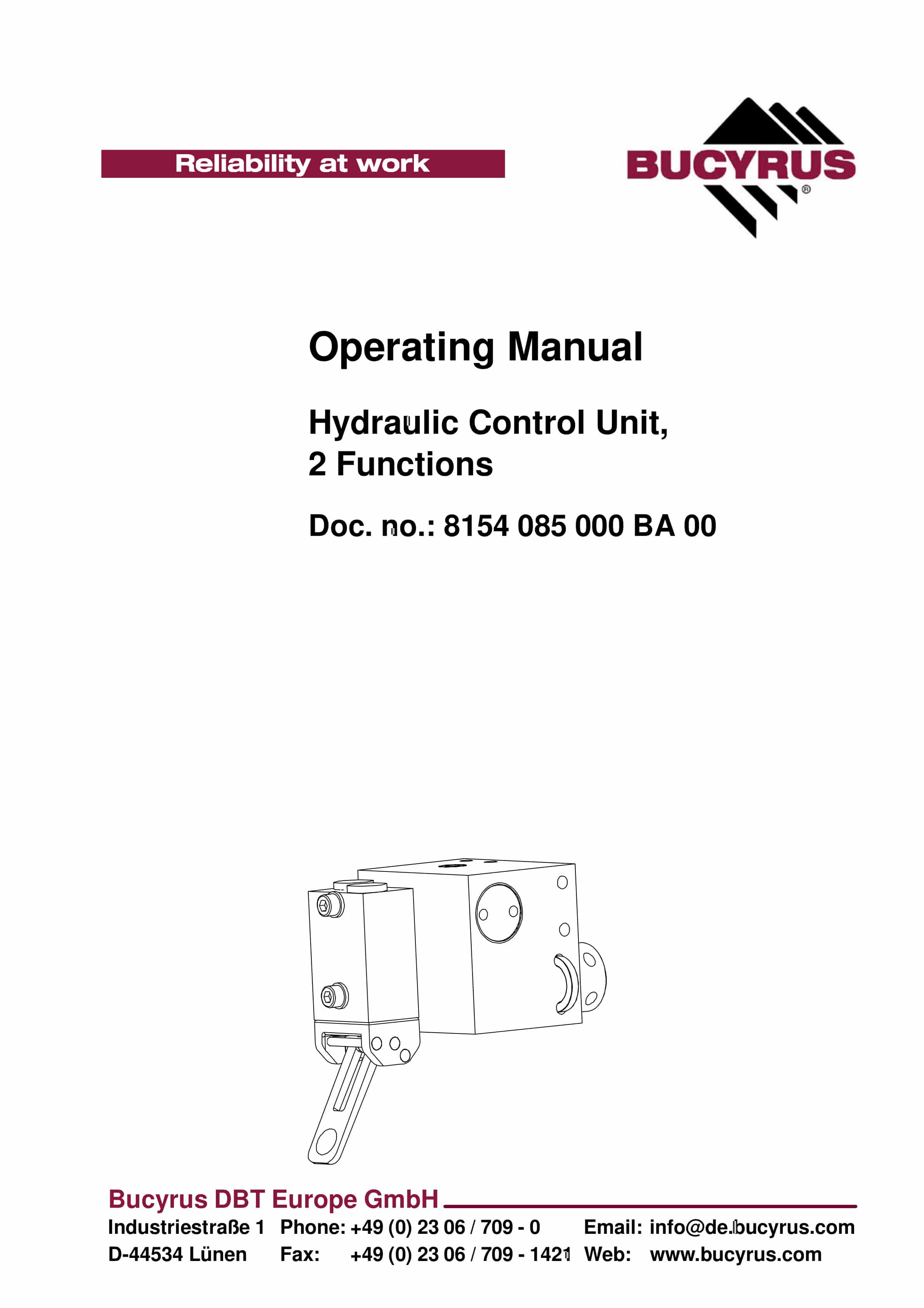 Bucyrus Hydraulic Control Unit, 2 Functions Operating Manual 8154 085 000 BA 00