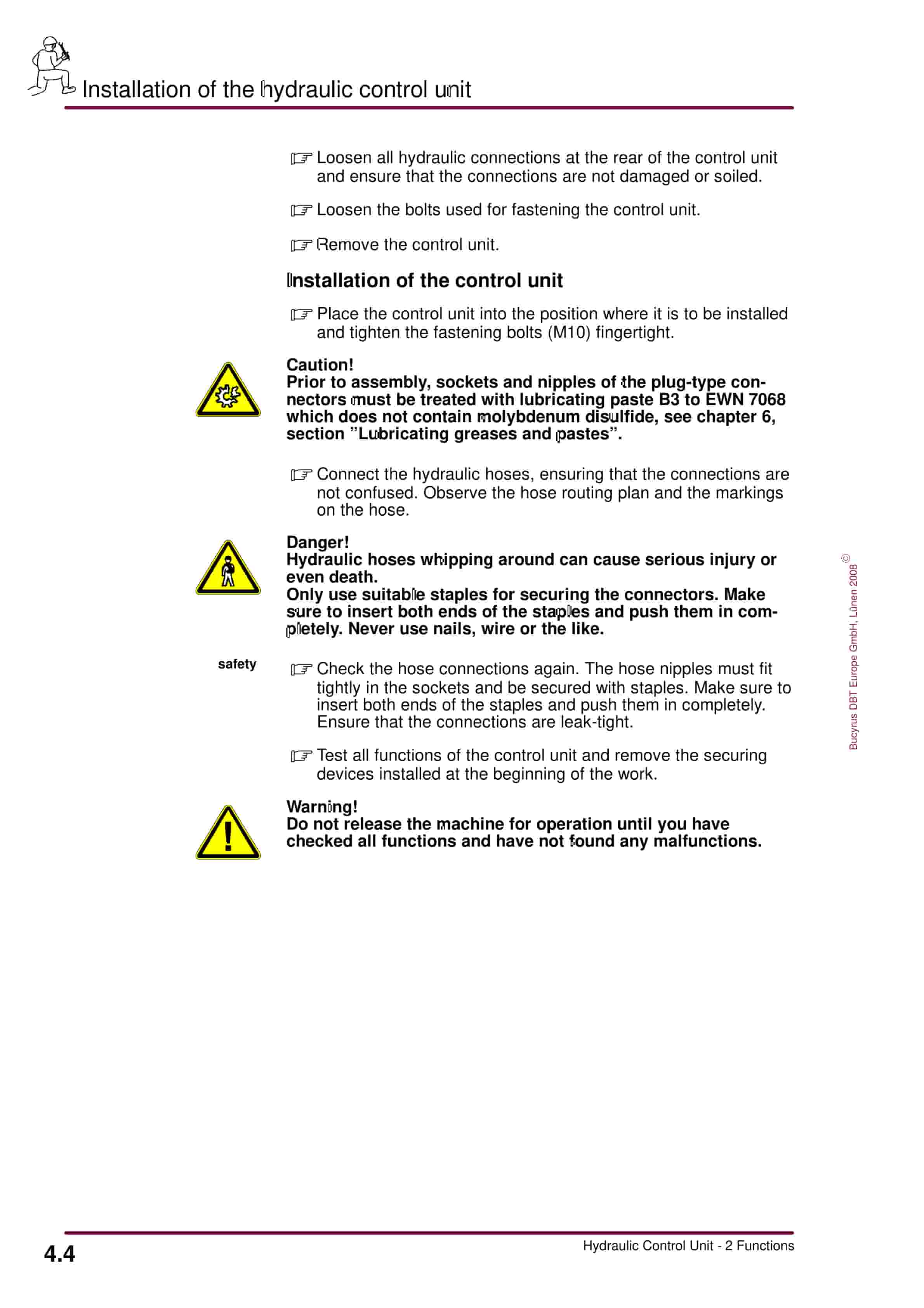 Bucyrus Hydraulic Control Unit, 2 Functions Operating Manual 8154 085 000 BA 00-2
