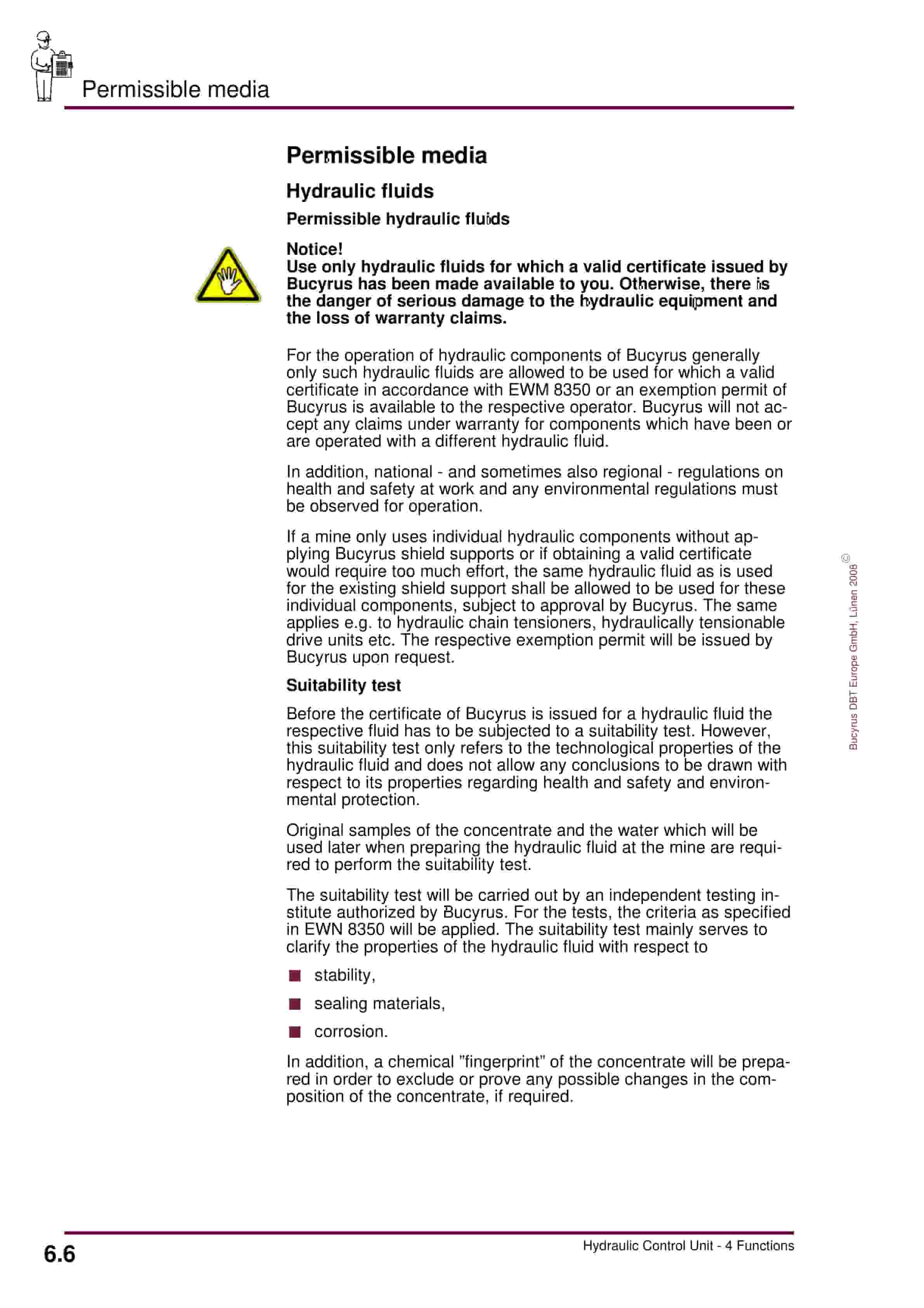 Bucyrus Hydraulic Control Unit, 4 Functions Operating Manual 8154 103 000 BA 00-4