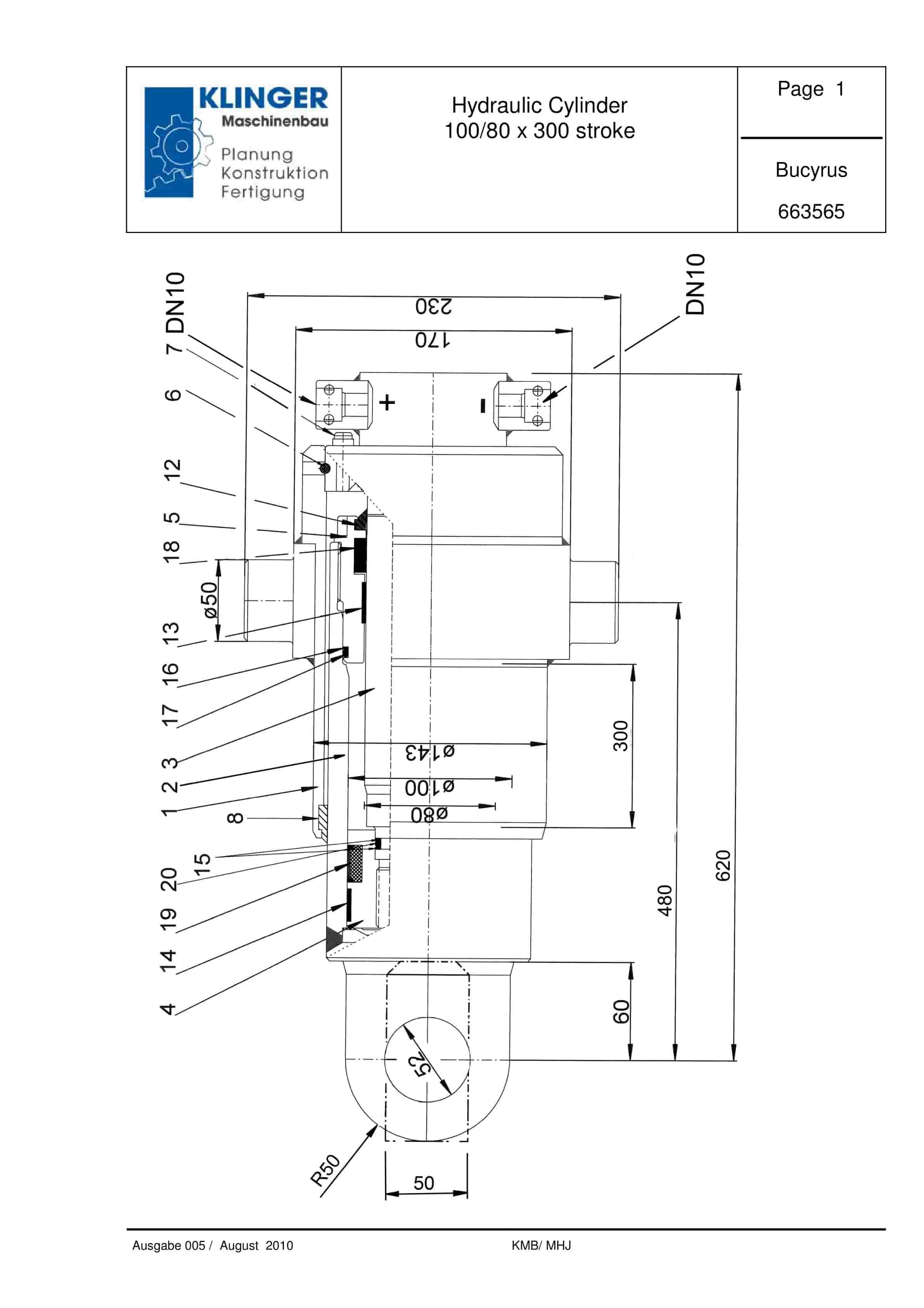 Bucyrus Hydraulic Cylinder 100-80 x 300 Stroke Service Parts List 663565