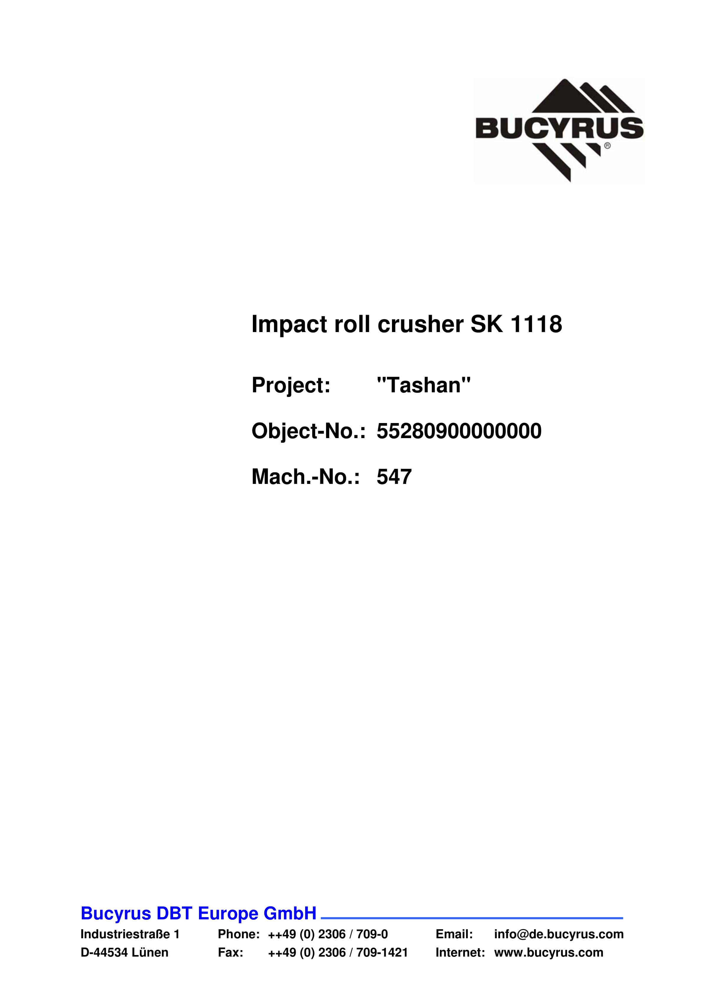 Bucyrus Impact Roll Crusher SK 1118 Spare Parts List 552809