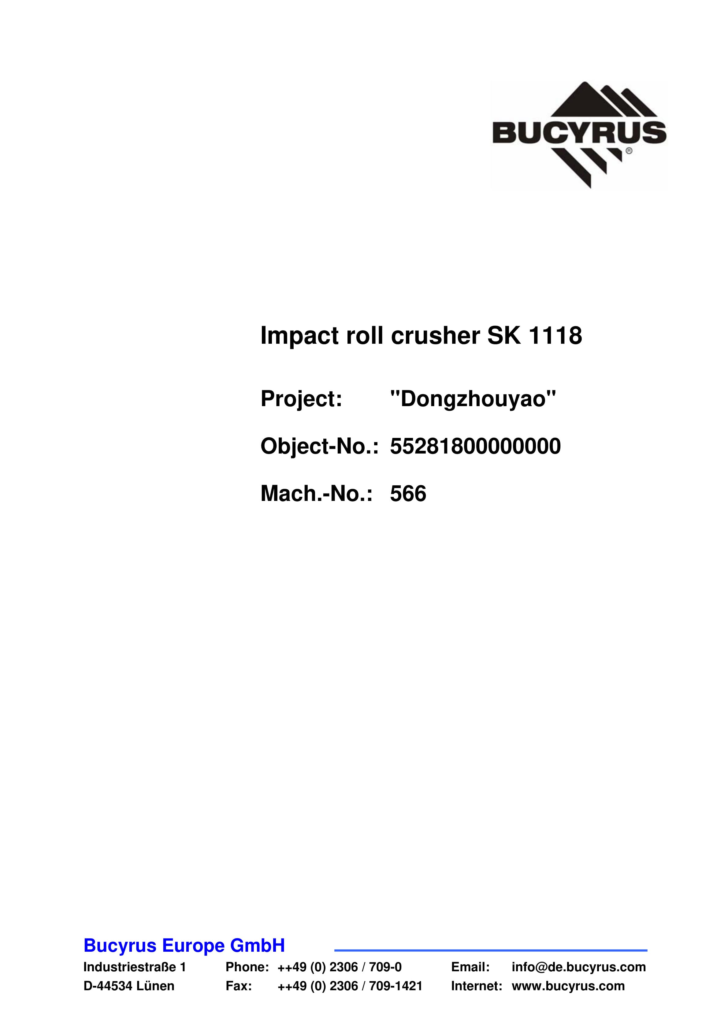 Bucyrus Impact Roll Crusher SK 1118 Spare Parts List 552818