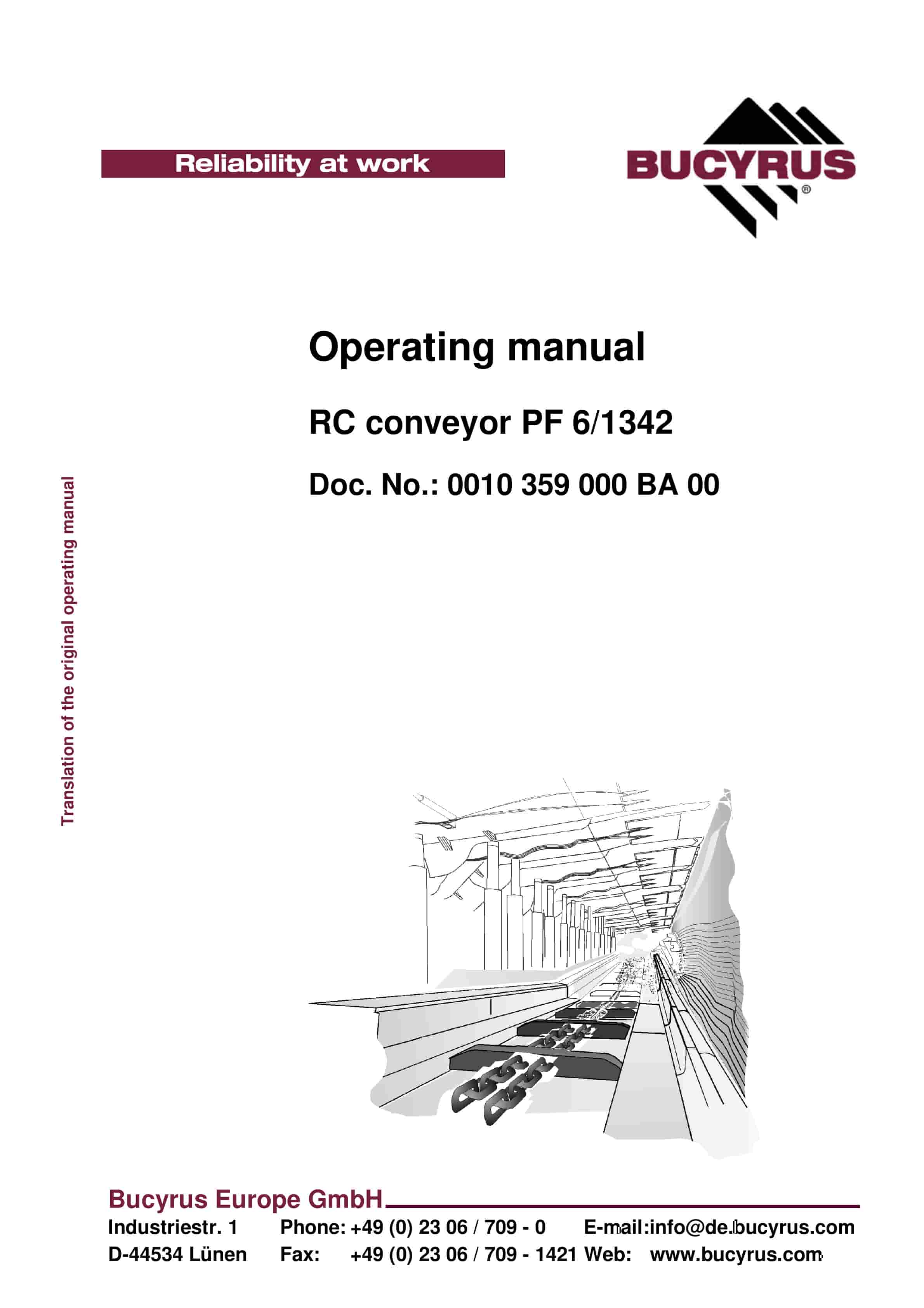 Bucyrus RC Conveyor PF 6-1342 Operating Manual 0010 359 000 BA 00