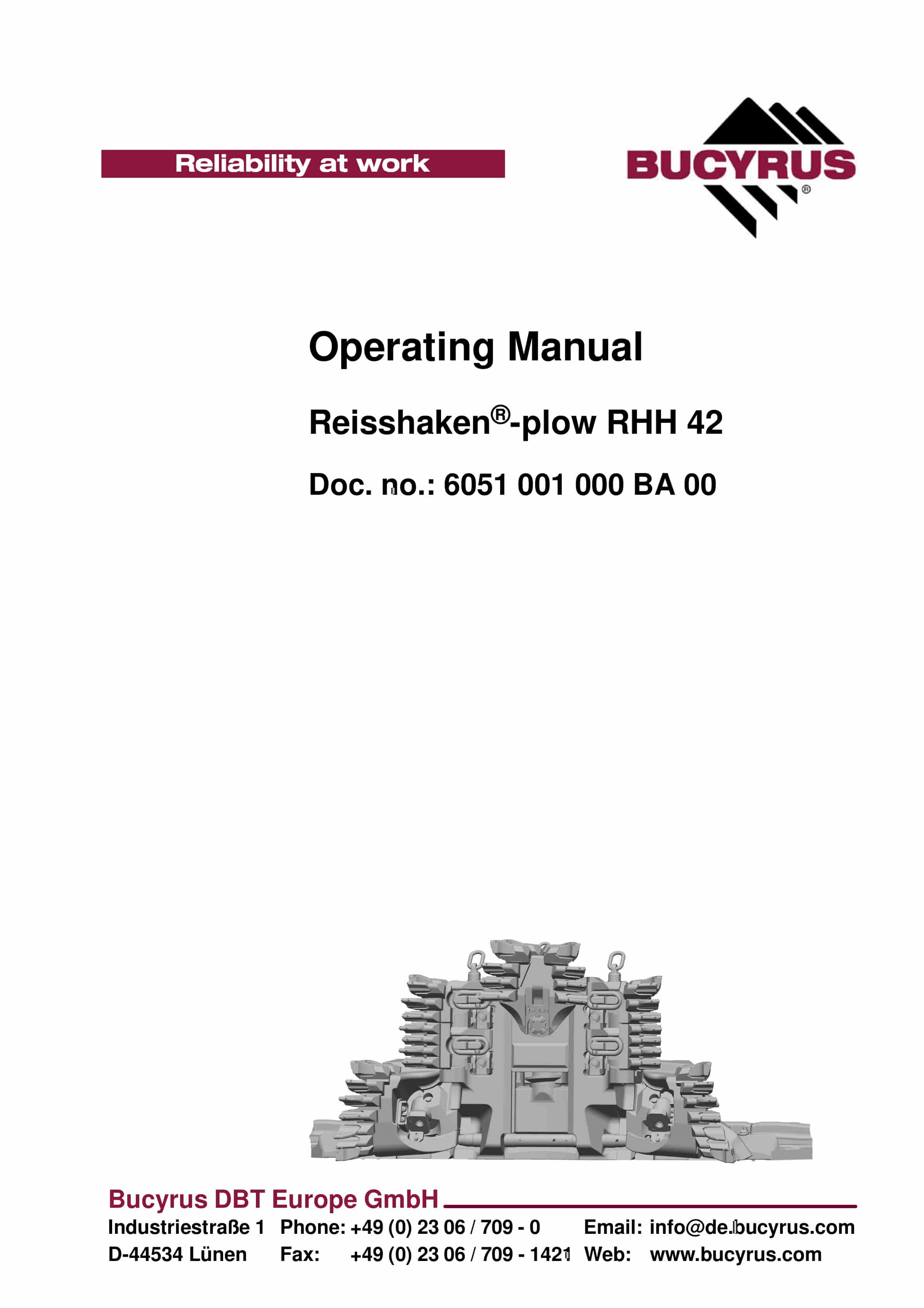 Bucyrus Reisshaken-Plow RHH 42 Operating Manual 6051 001 000 BA 00